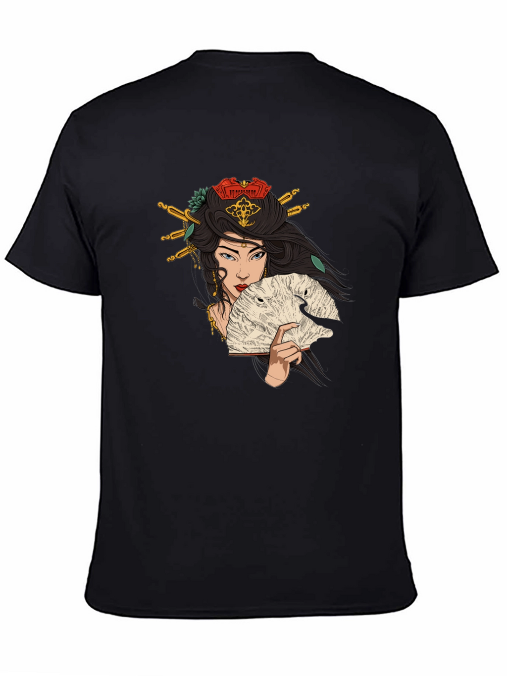 Geisha Art Graphic T-Shirt - Black