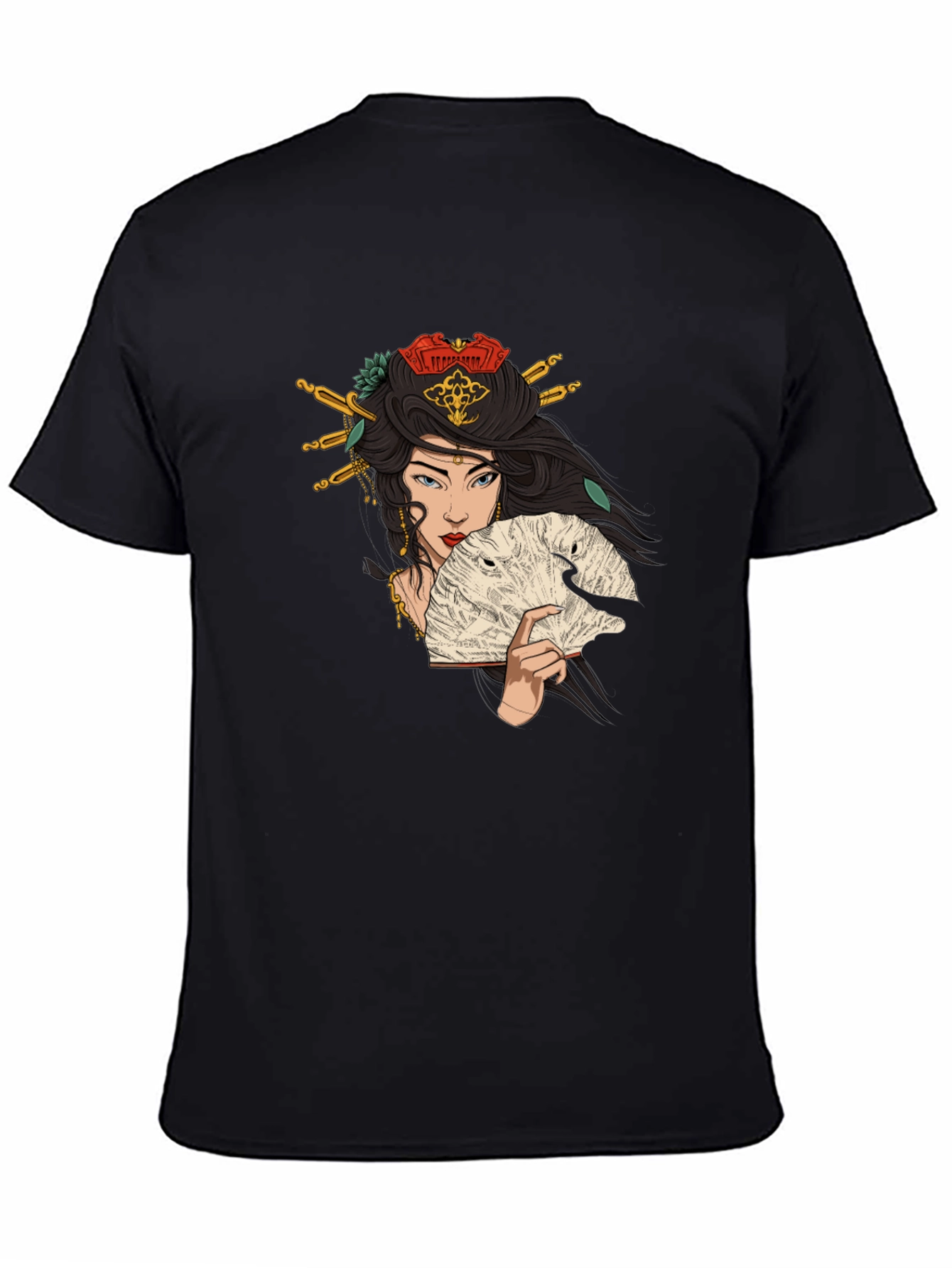 Geisha Art Graphic T-Shirt - Black