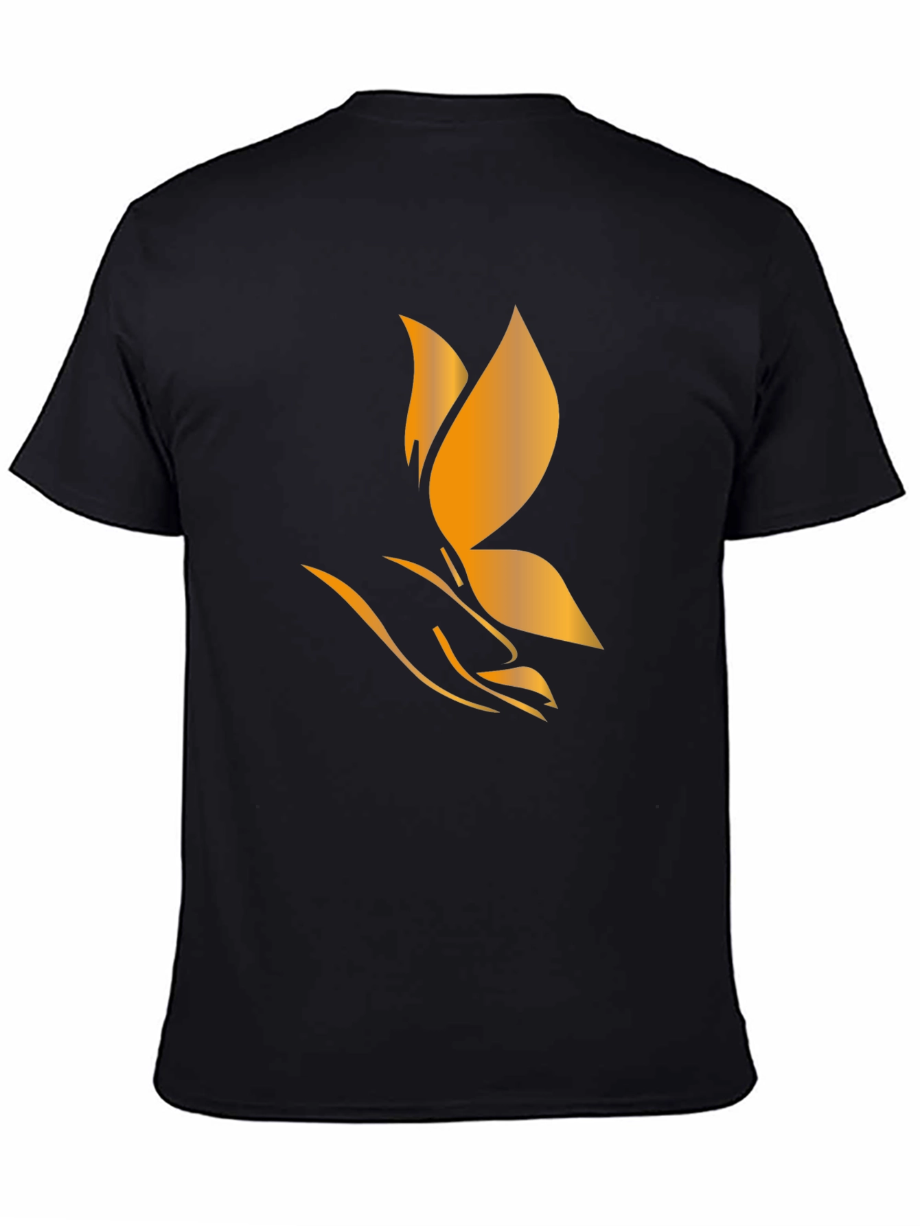 Black T-Shirt with Golden Flower Design