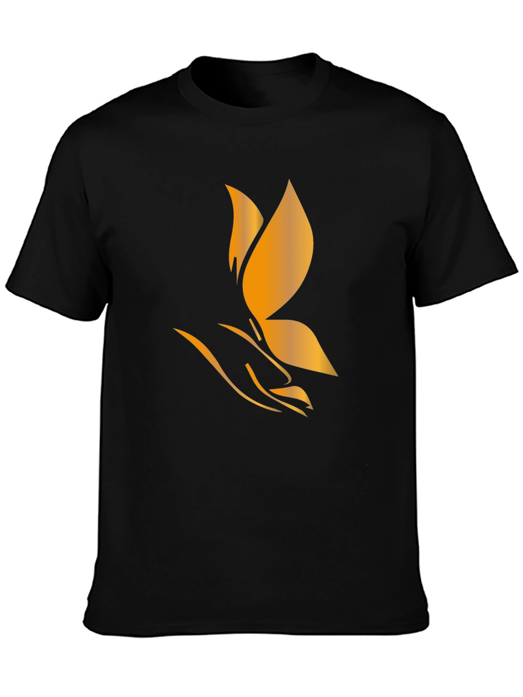 Black T-Shirt with Golden Flower Design