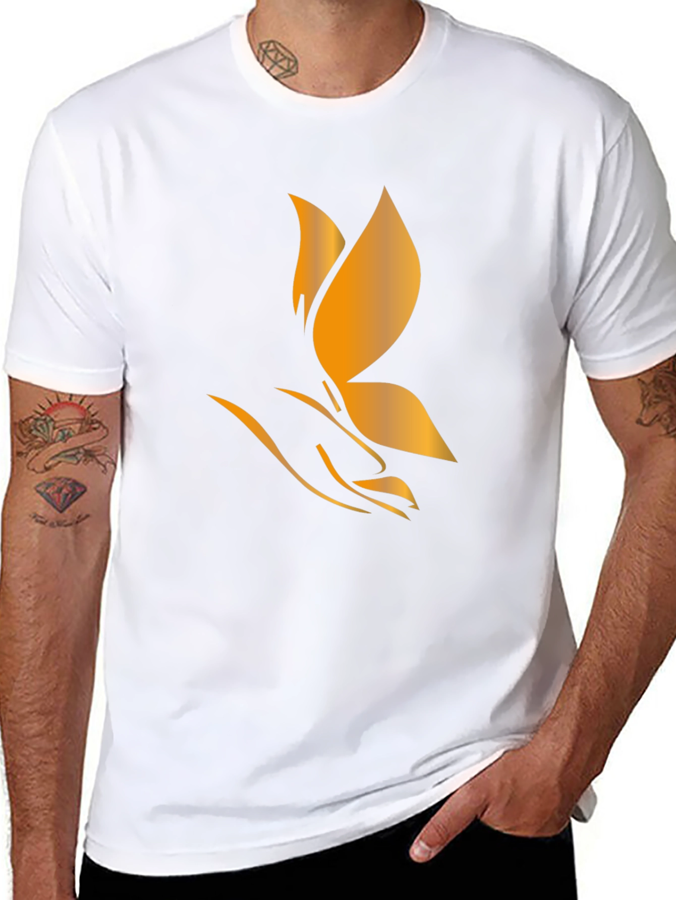 Black T-Shirt with Golden Flower Design