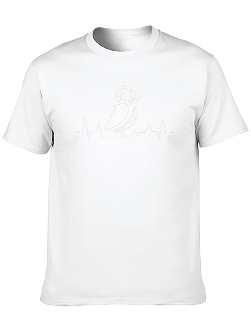 Puffin Heartbeat Line Art Black T-Shirt