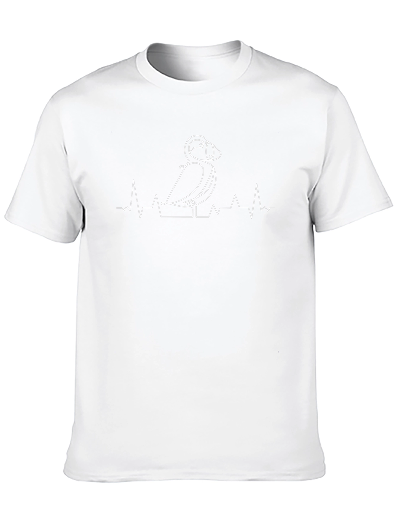 Puffin Heartbeat Line Art Black T-Shirt
