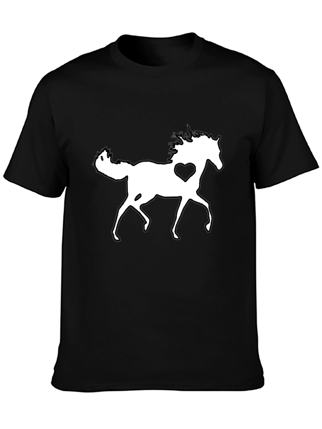 Horse Lover Tee: Black T-Shirt with Heart Horse Graphic