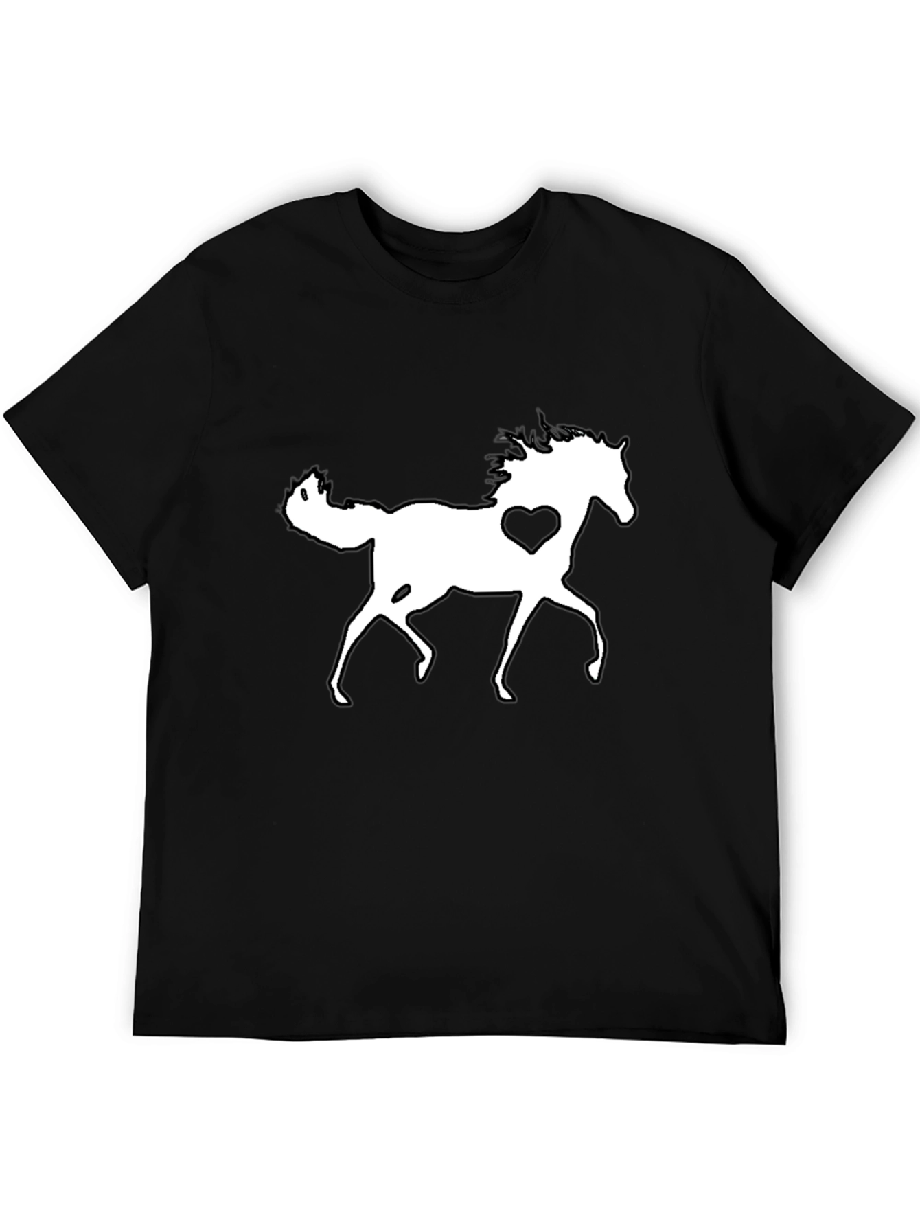 Horse Lover Tee: Black T-Shirt with Heart Horse Graphic