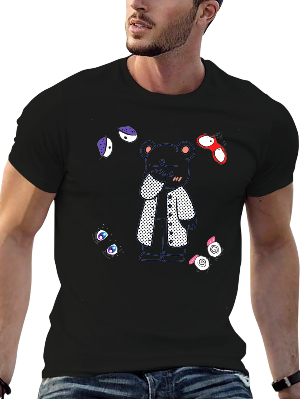 Stylish Bear Graphic Black T-Shirt