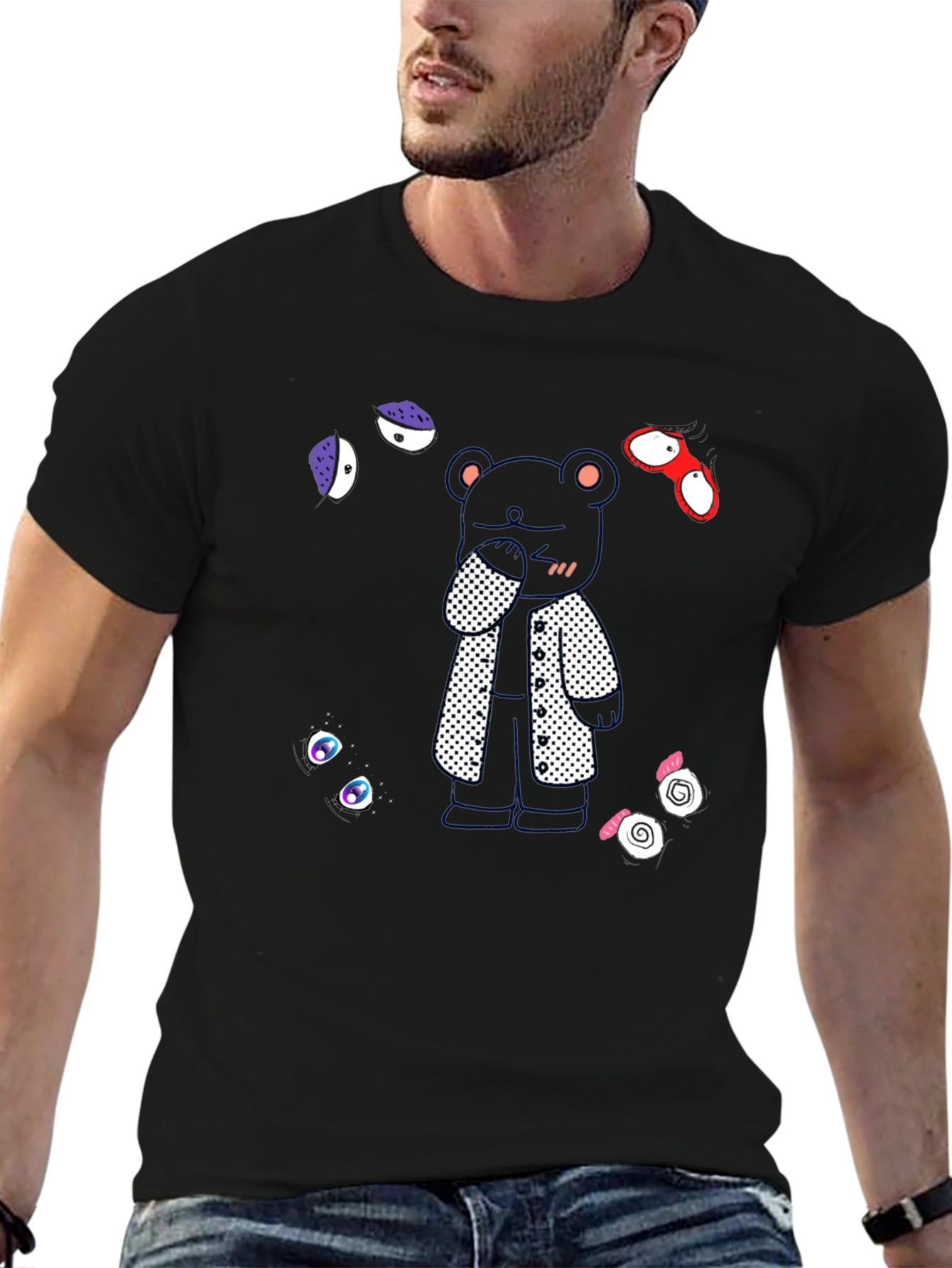 Stylish Bear Graphic Black T-Shirt