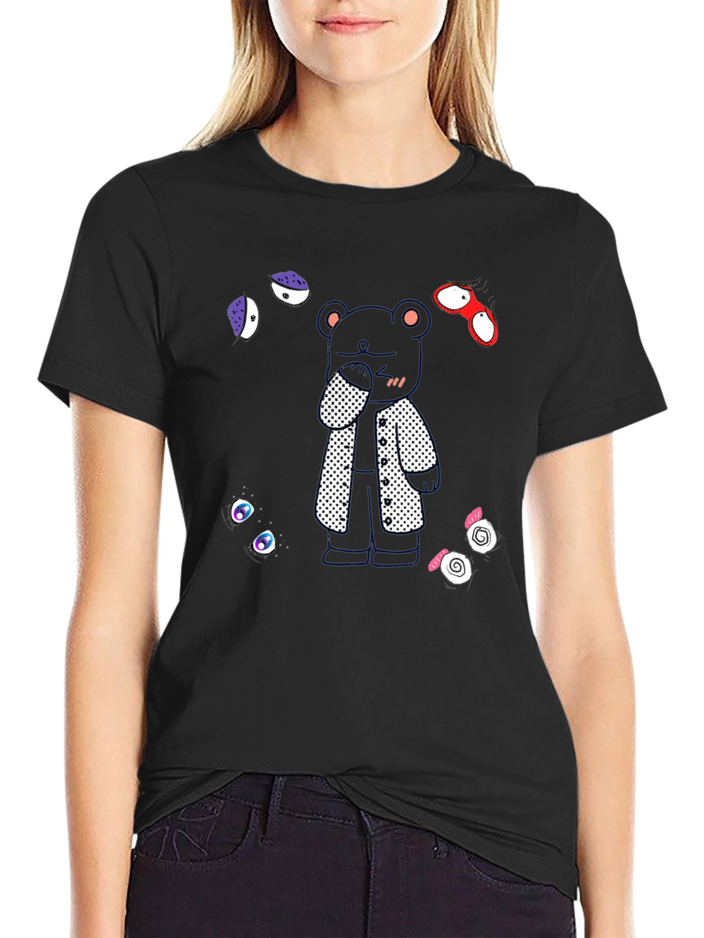 Stylish Bear Graphic Black T-Shirt