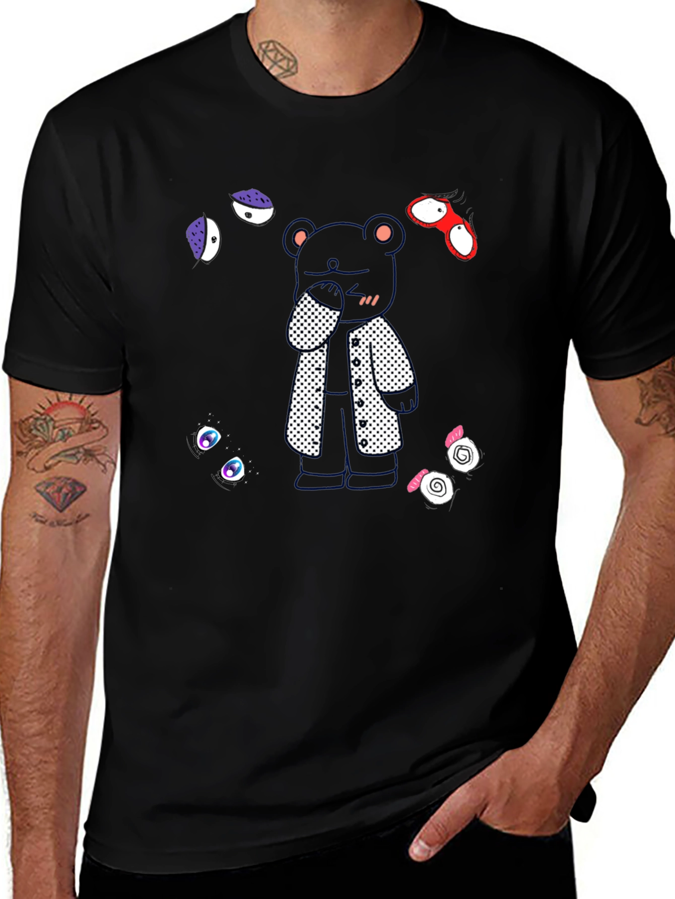 Stylish Bear Graphic Black T-Shirt