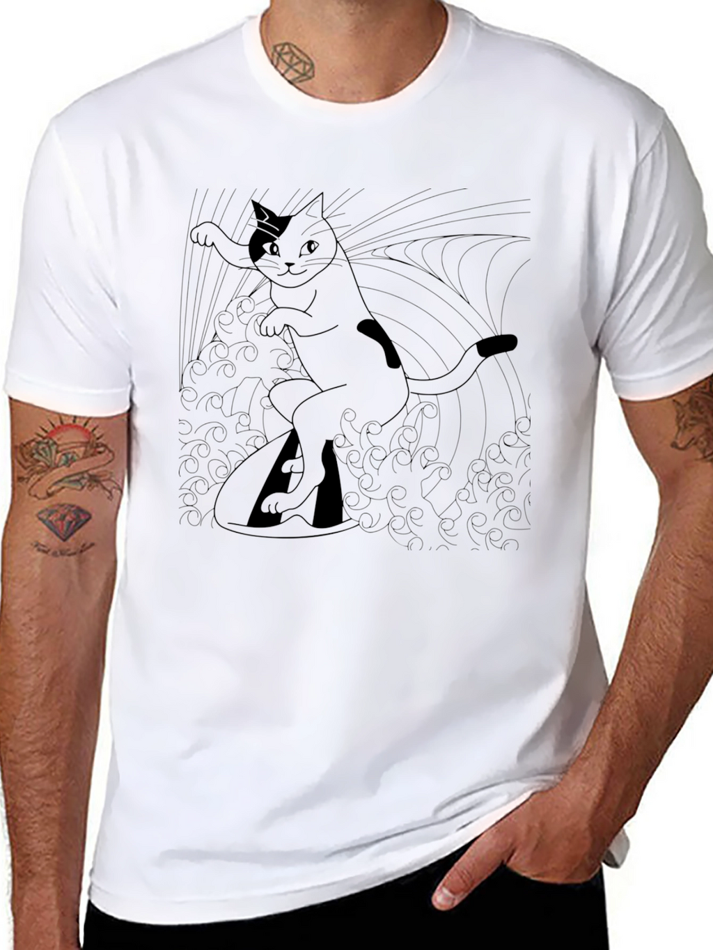 Surfing Cat Graphic T-Shirt