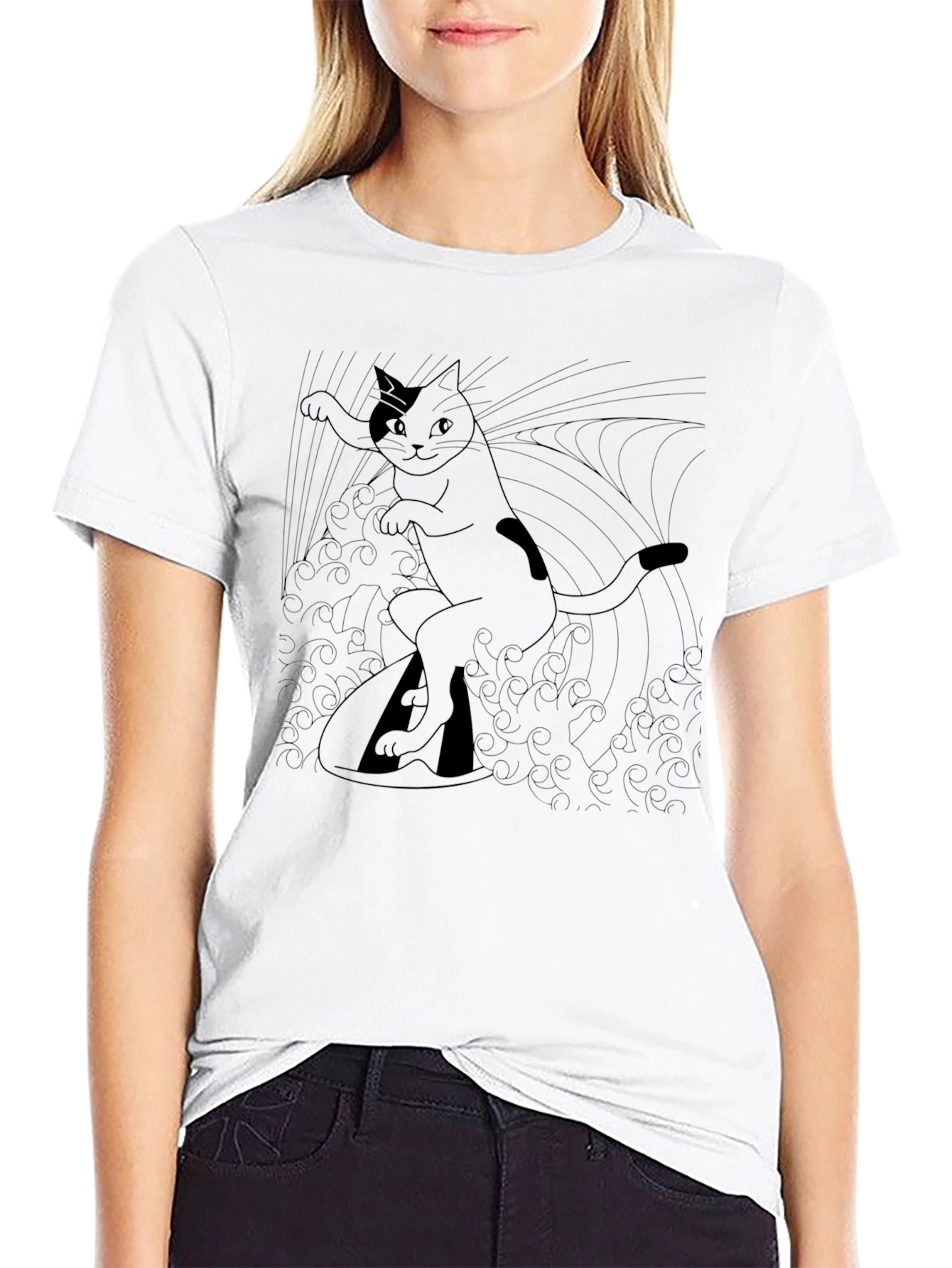 Surfing Cat Graphic T-Shirt