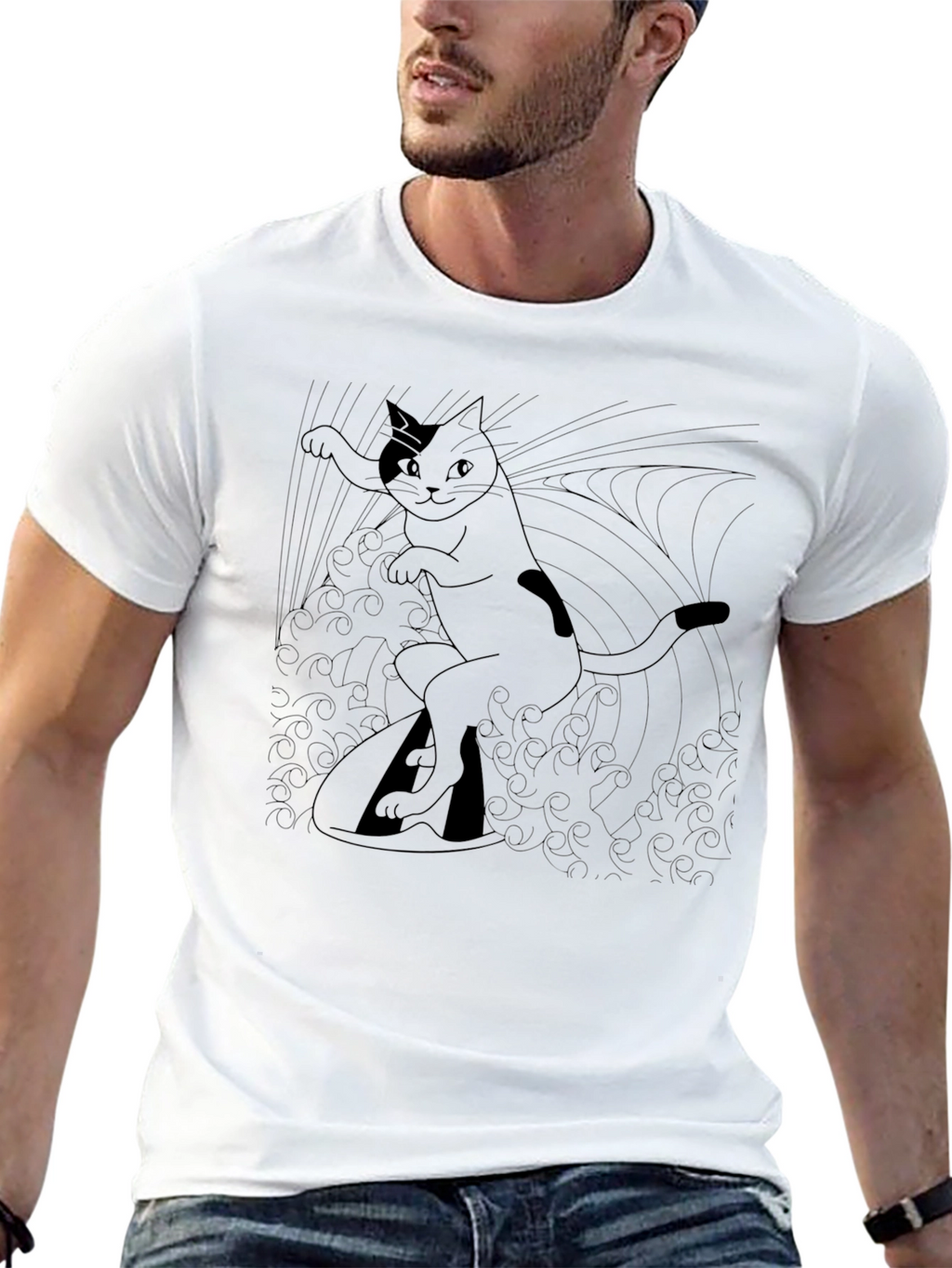Surfing Cat Graphic T-Shirt