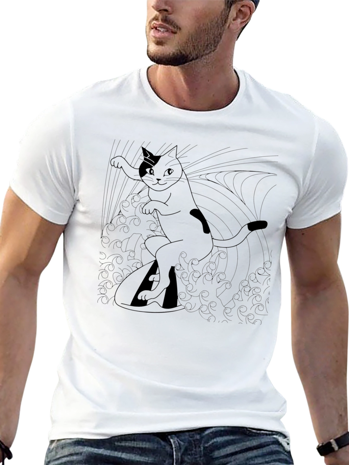 Surfing Cat Graphic T-Shirt