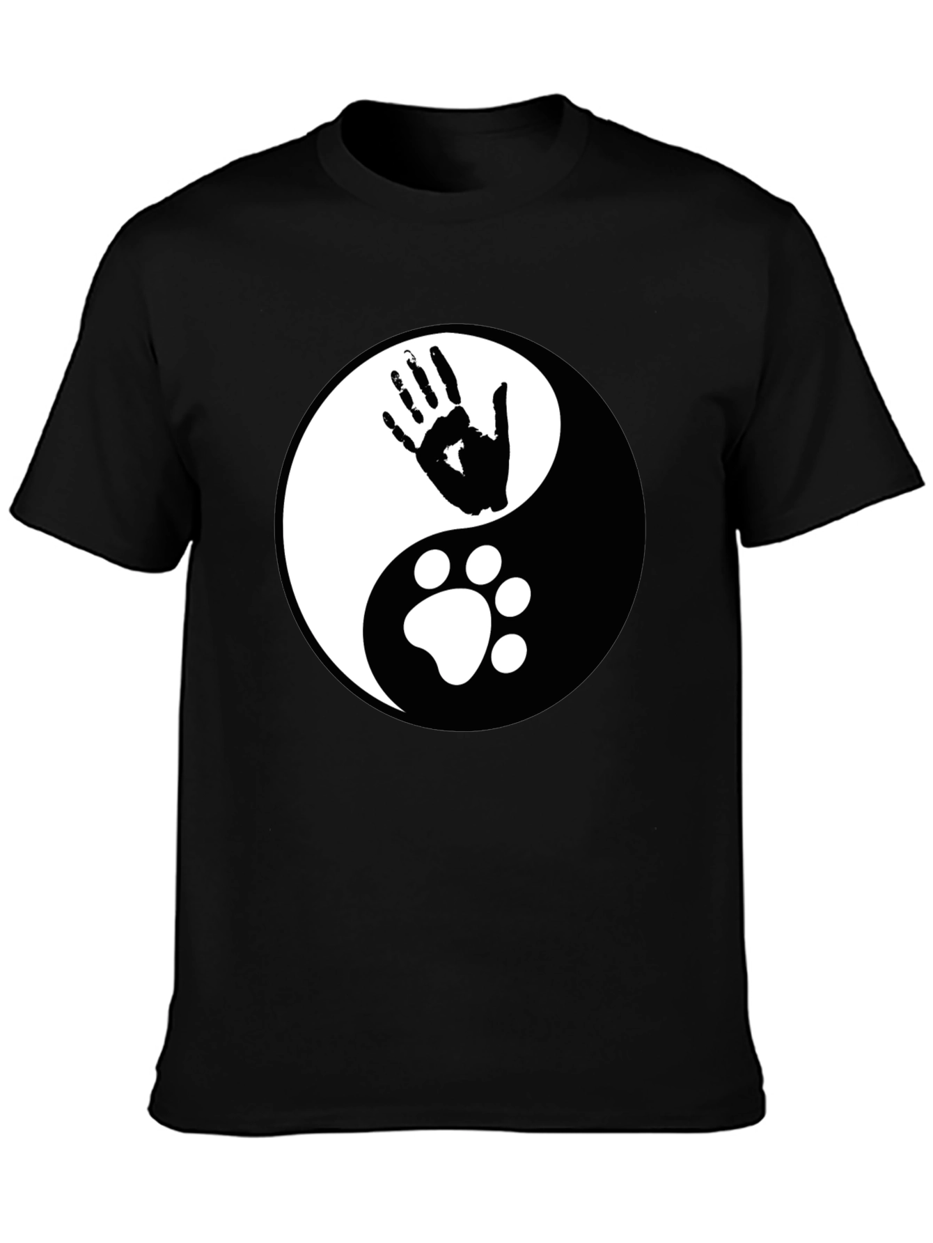 Yin Yang Hand & Paw Print Black T-Shirt