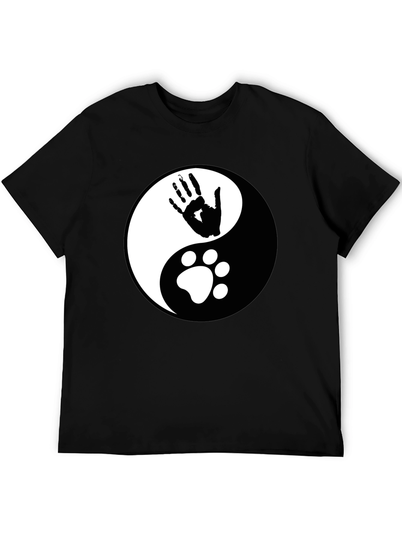 Yin Yang Hand & Paw Print Black T-Shirt