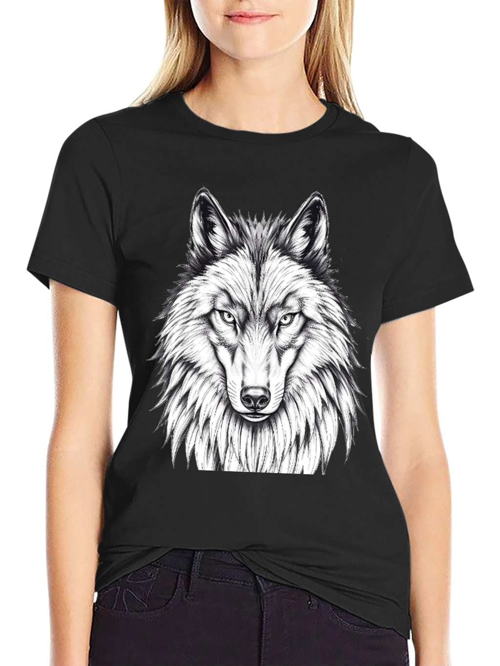 Wolf Graphic Tee - Black Crew Neck T-Shirt