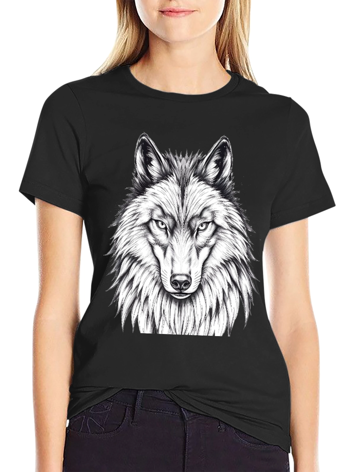 Wolf Graphic Tee - Black Crew Neck T-Shirt