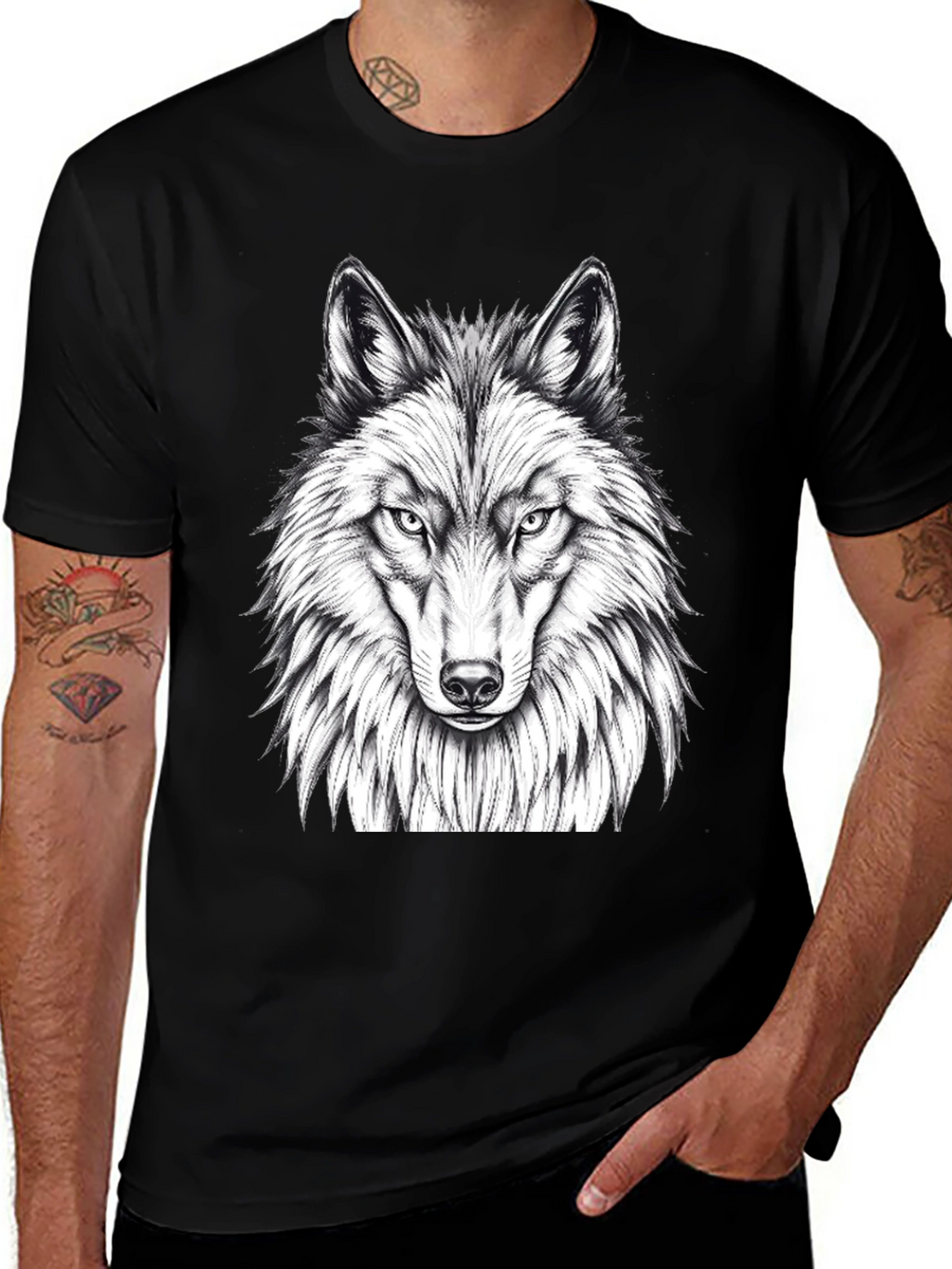 Wolf Graphic Tee - Black Crew Neck T-Shirt
