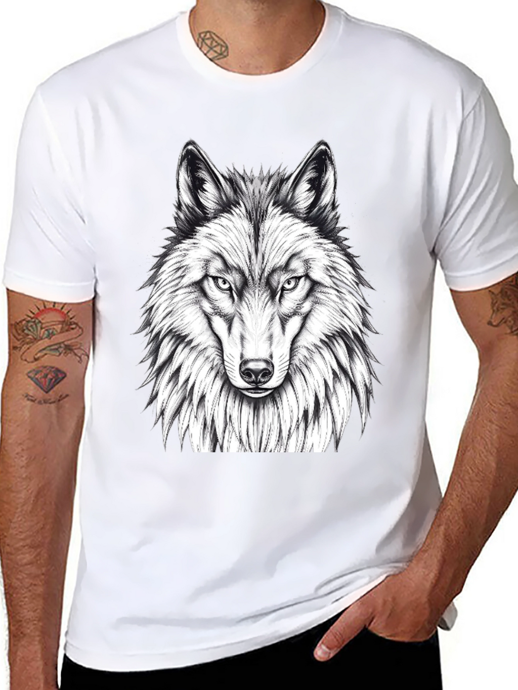 Wolf Graphic Tee - Black Crew Neck T-Shirt