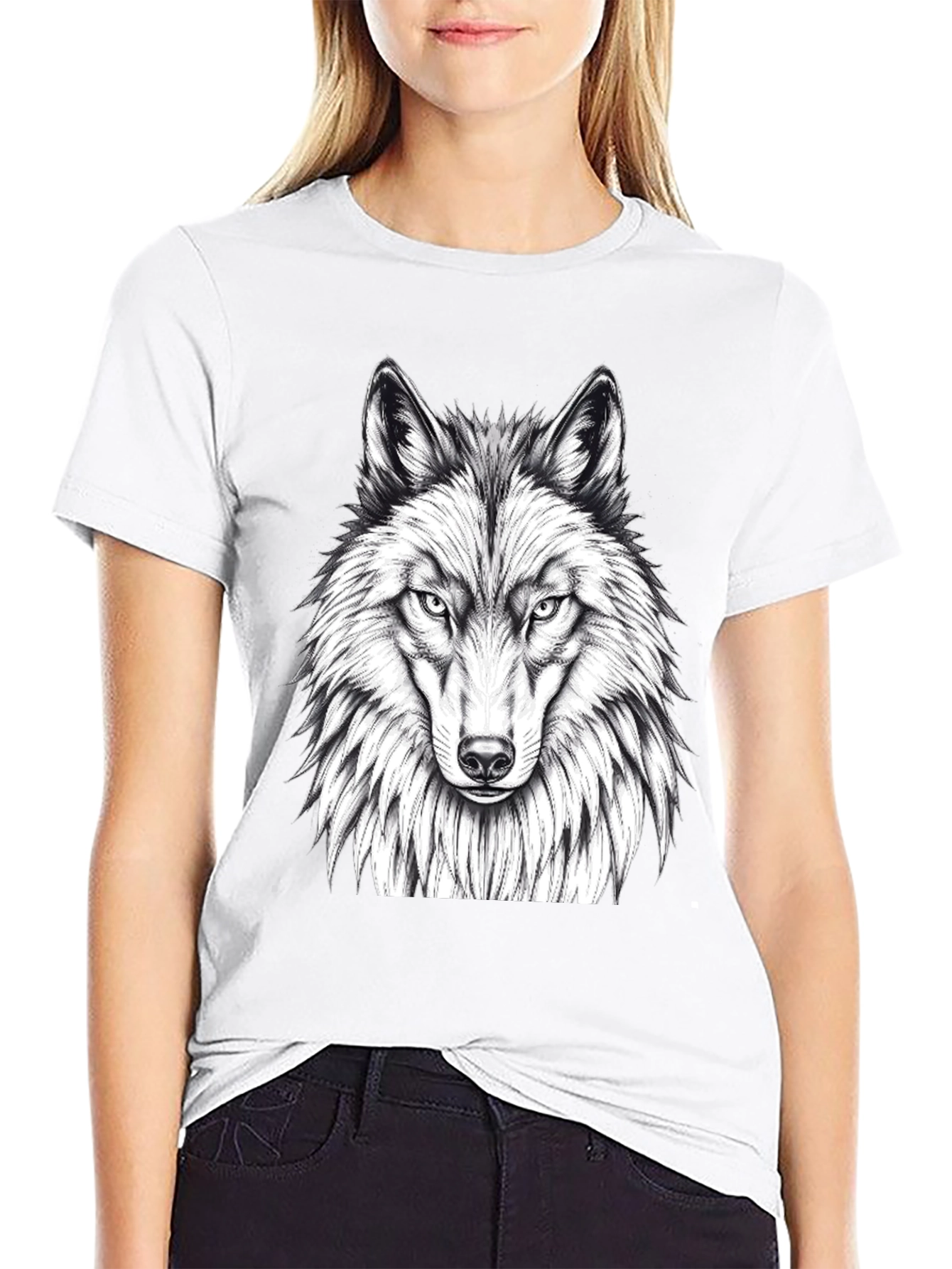 Wolf Graphic Tee - Black Crew Neck T-Shirt