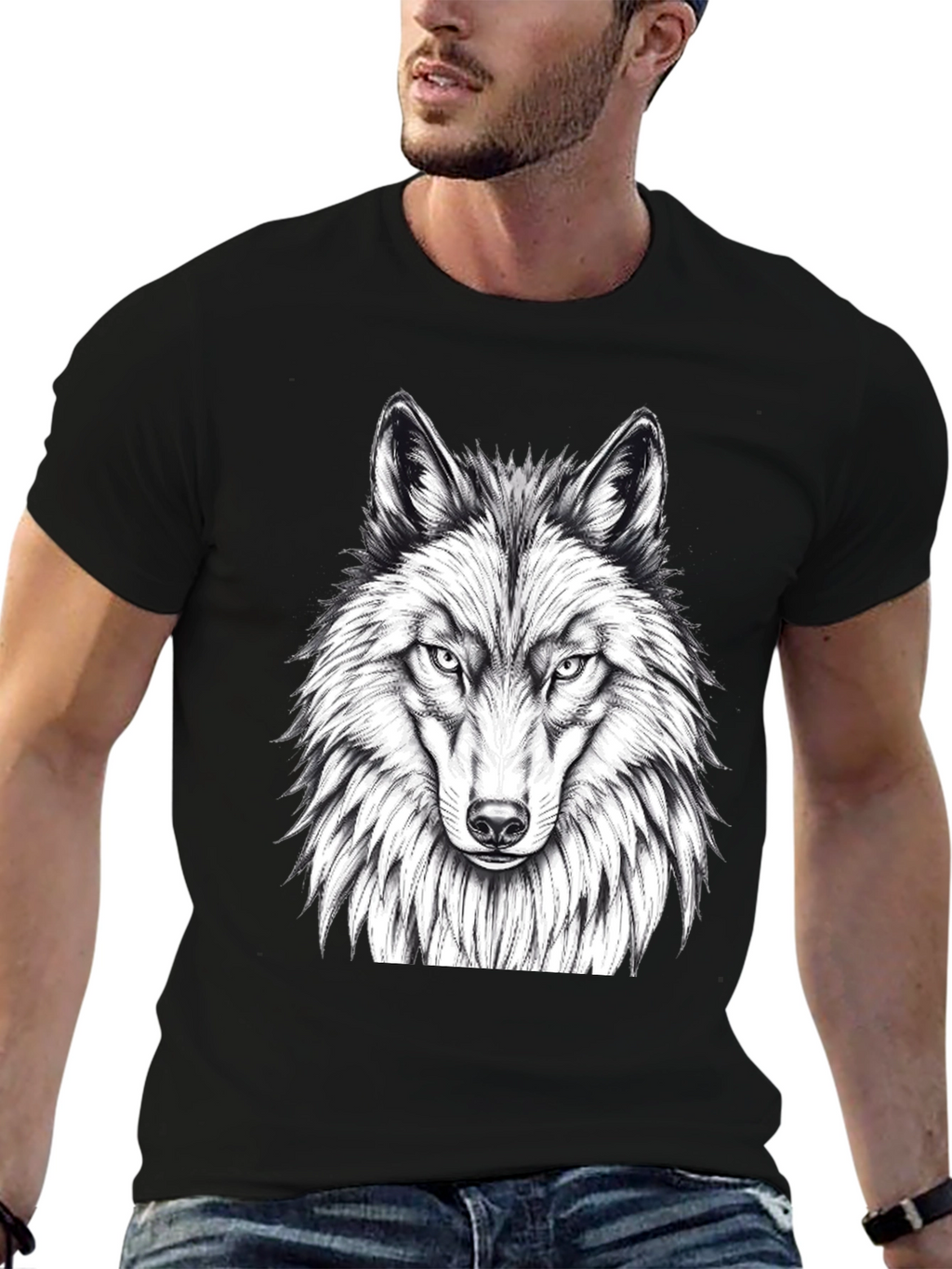 Wolf Graphic Tee - Black Crew Neck T-Shirt