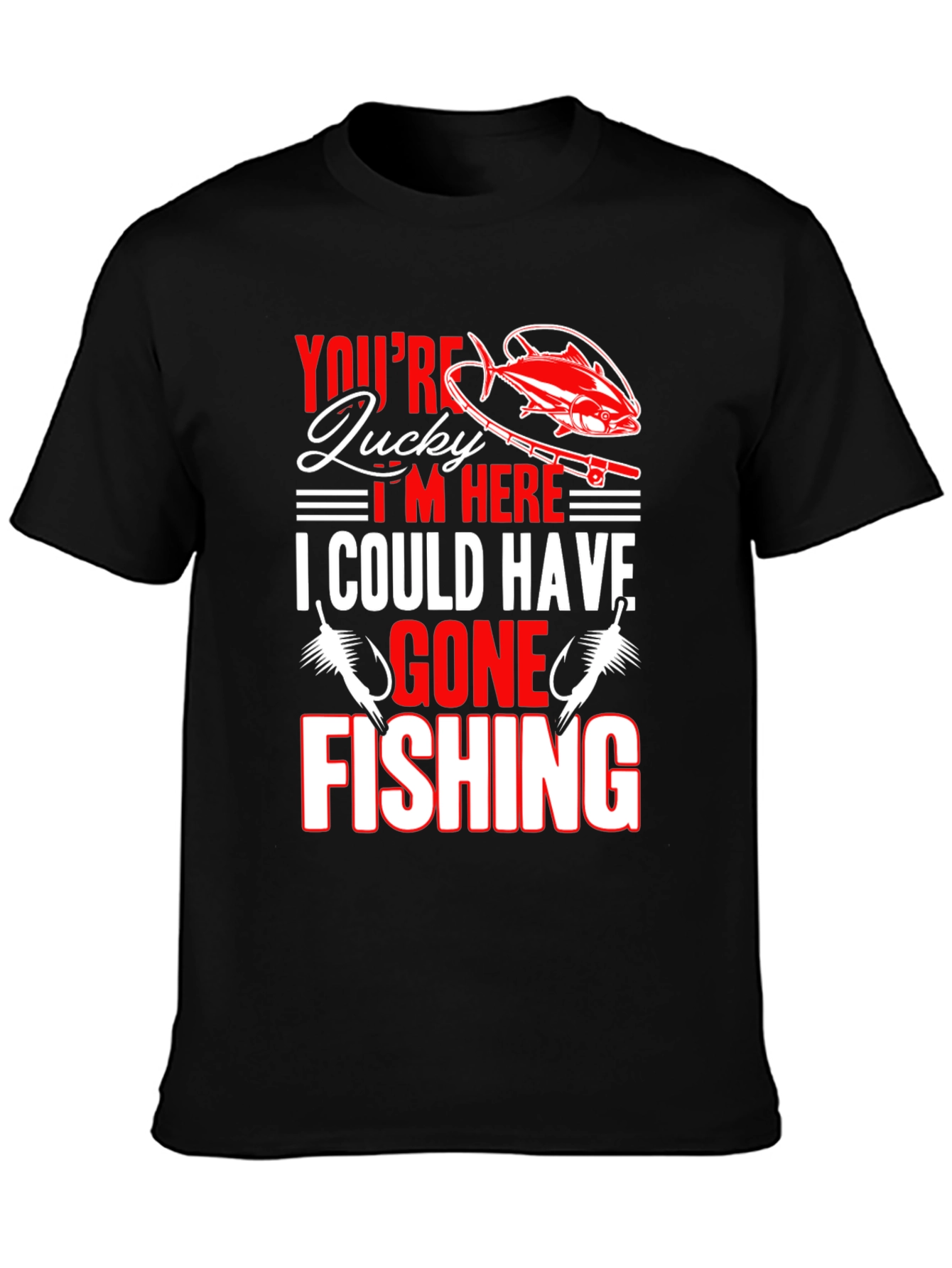 Lucky Fishing Graphic Tee - Black Cotton Blend