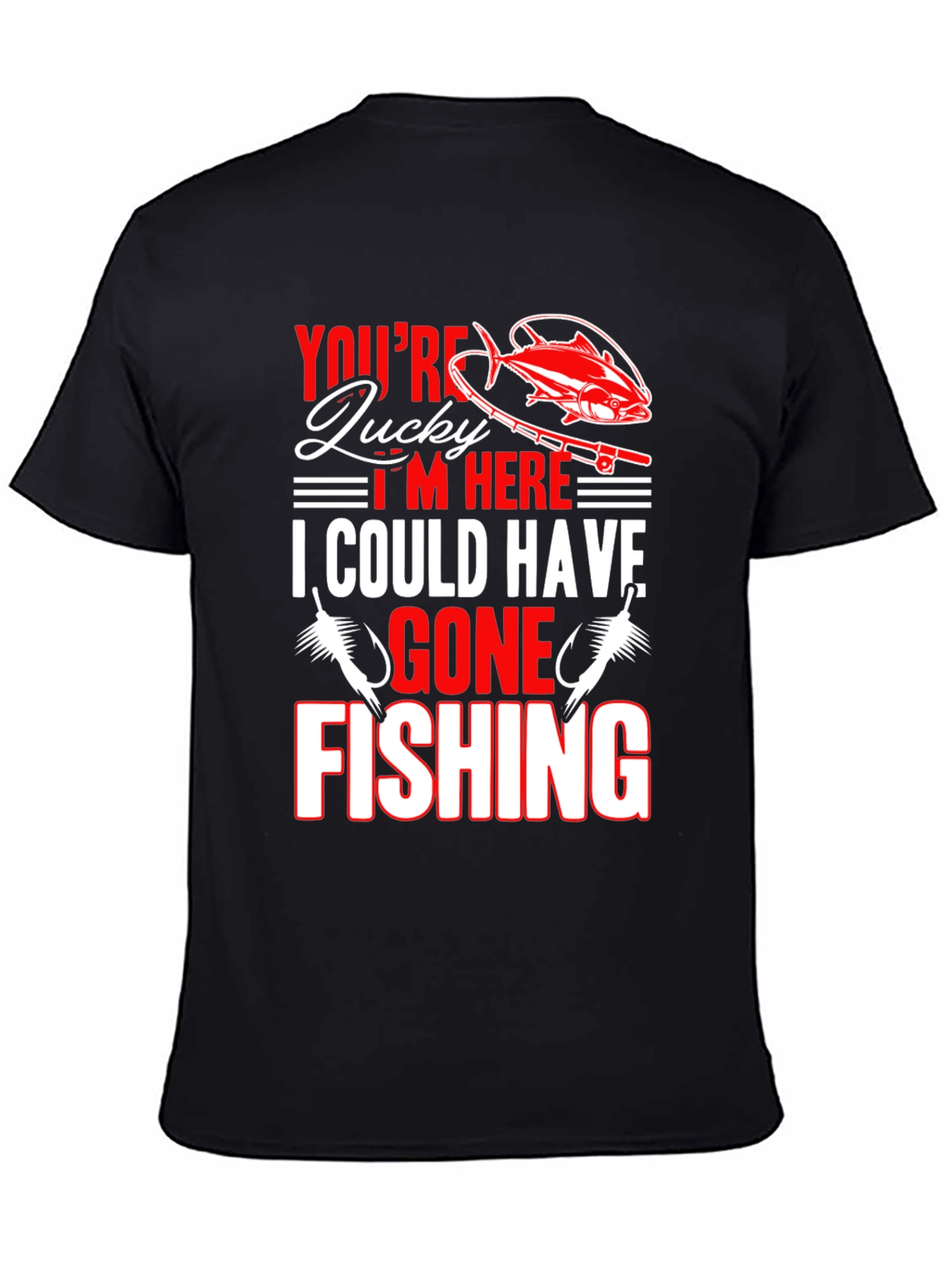Lucky Fishing Graphic Tee - Black Cotton Blend