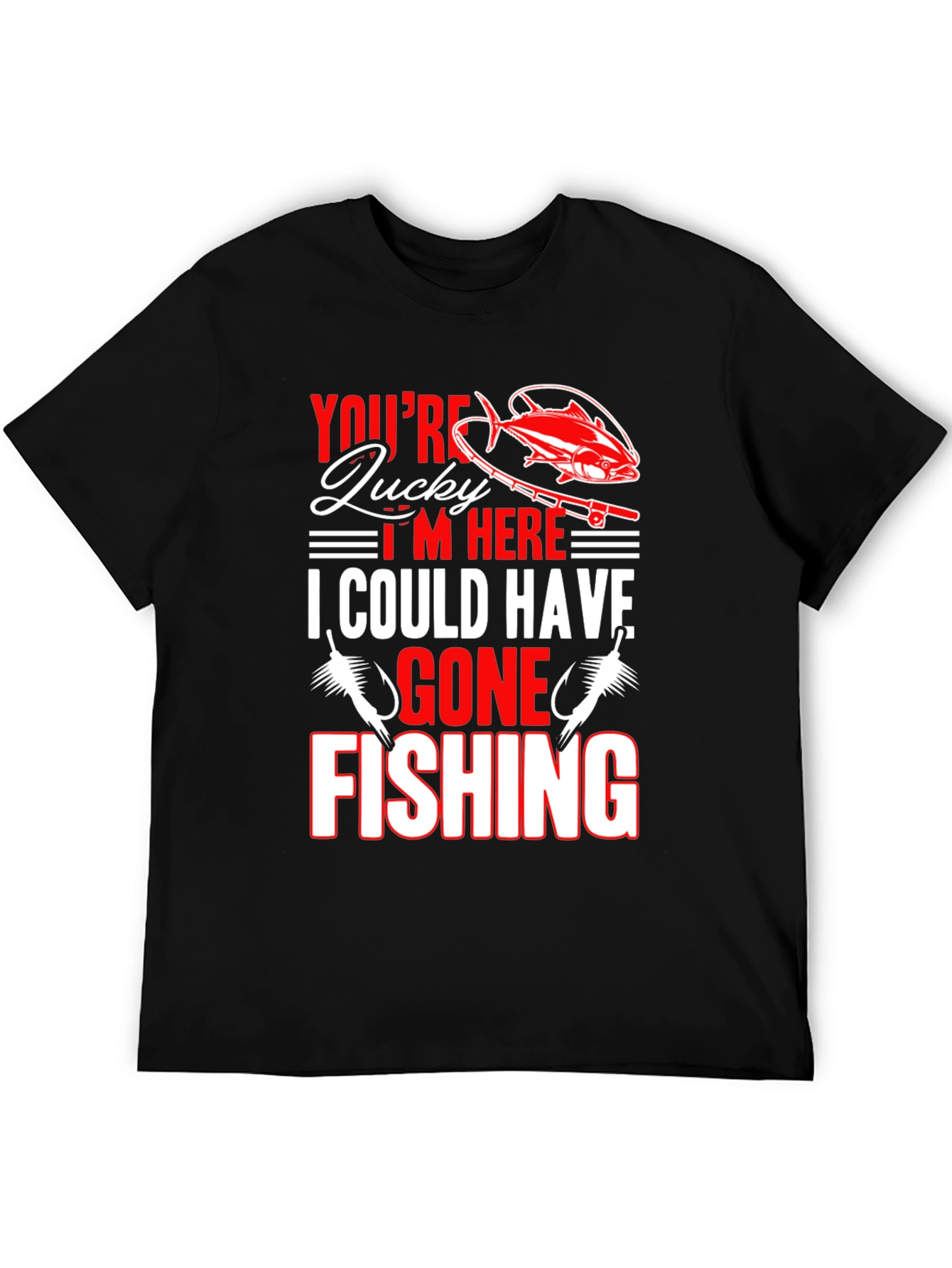 Lucky Fishing Graphic Tee - Black Cotton Blend