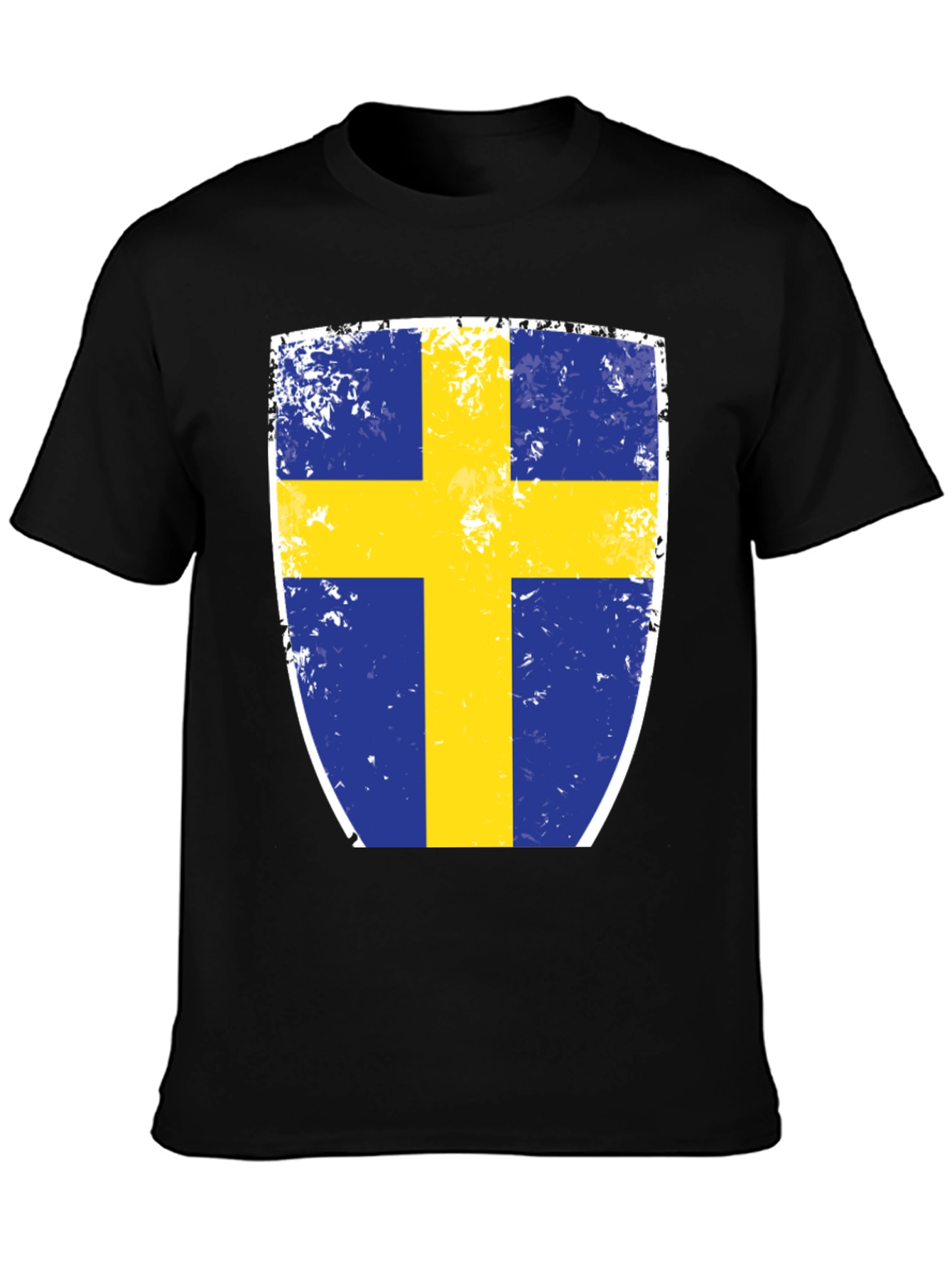 Sweden Flag Shield Graphic Tee - Distressed Look