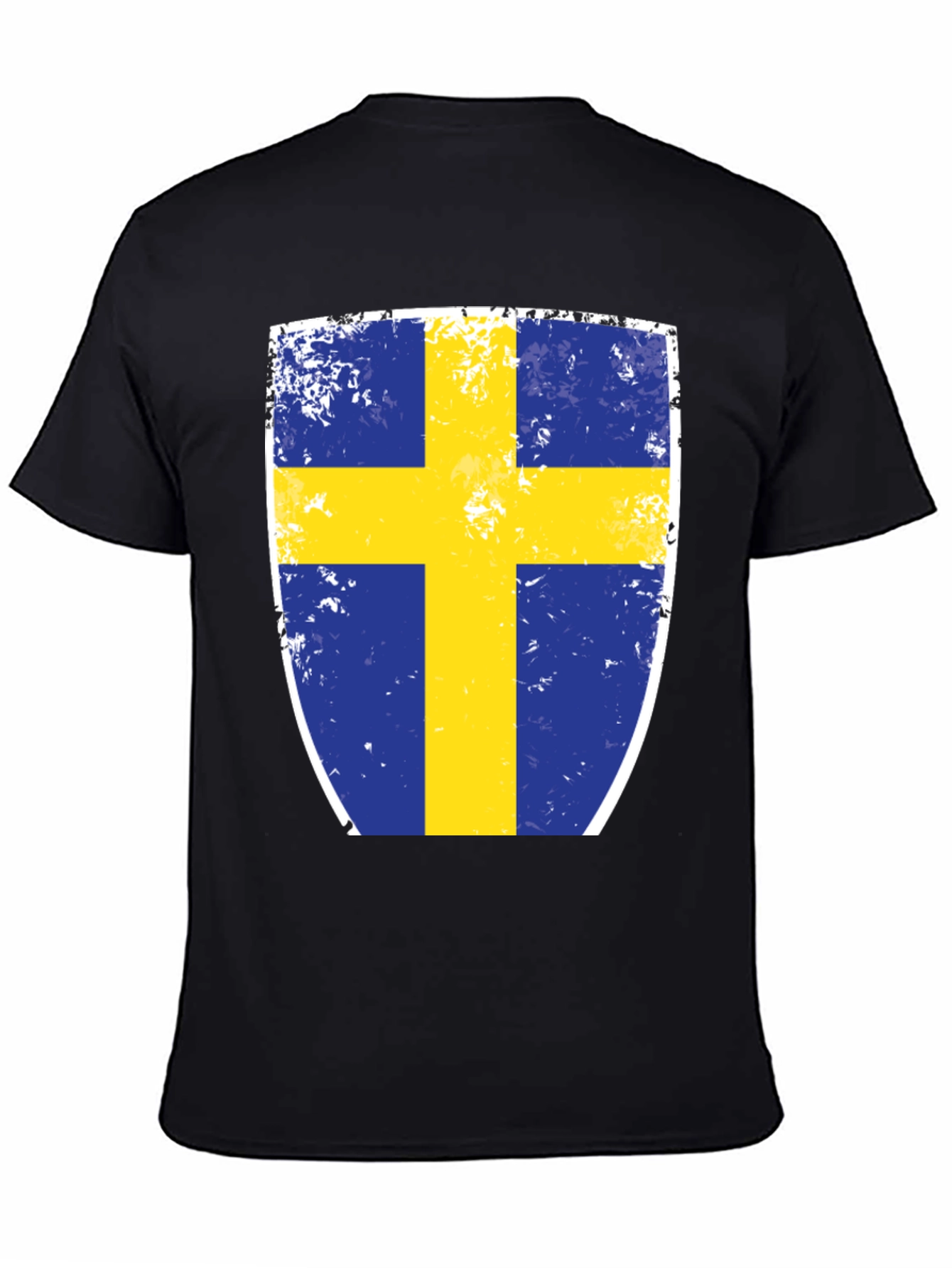 Sweden Flag Shield Graphic Tee - Distressed Look