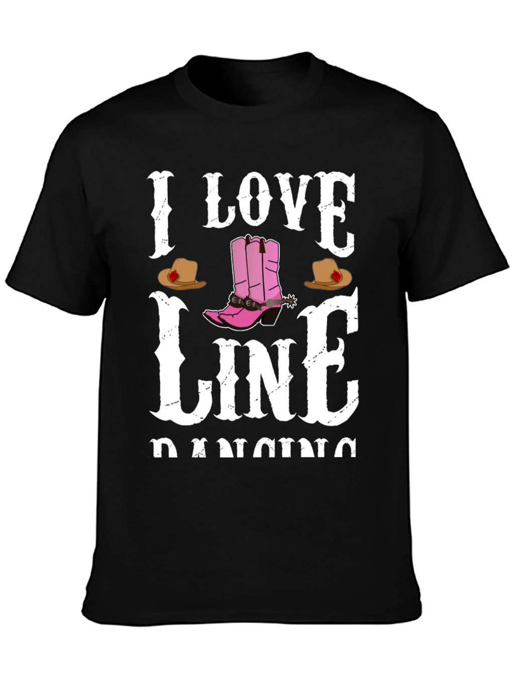 I Love Line Dancing Black T-Shirt