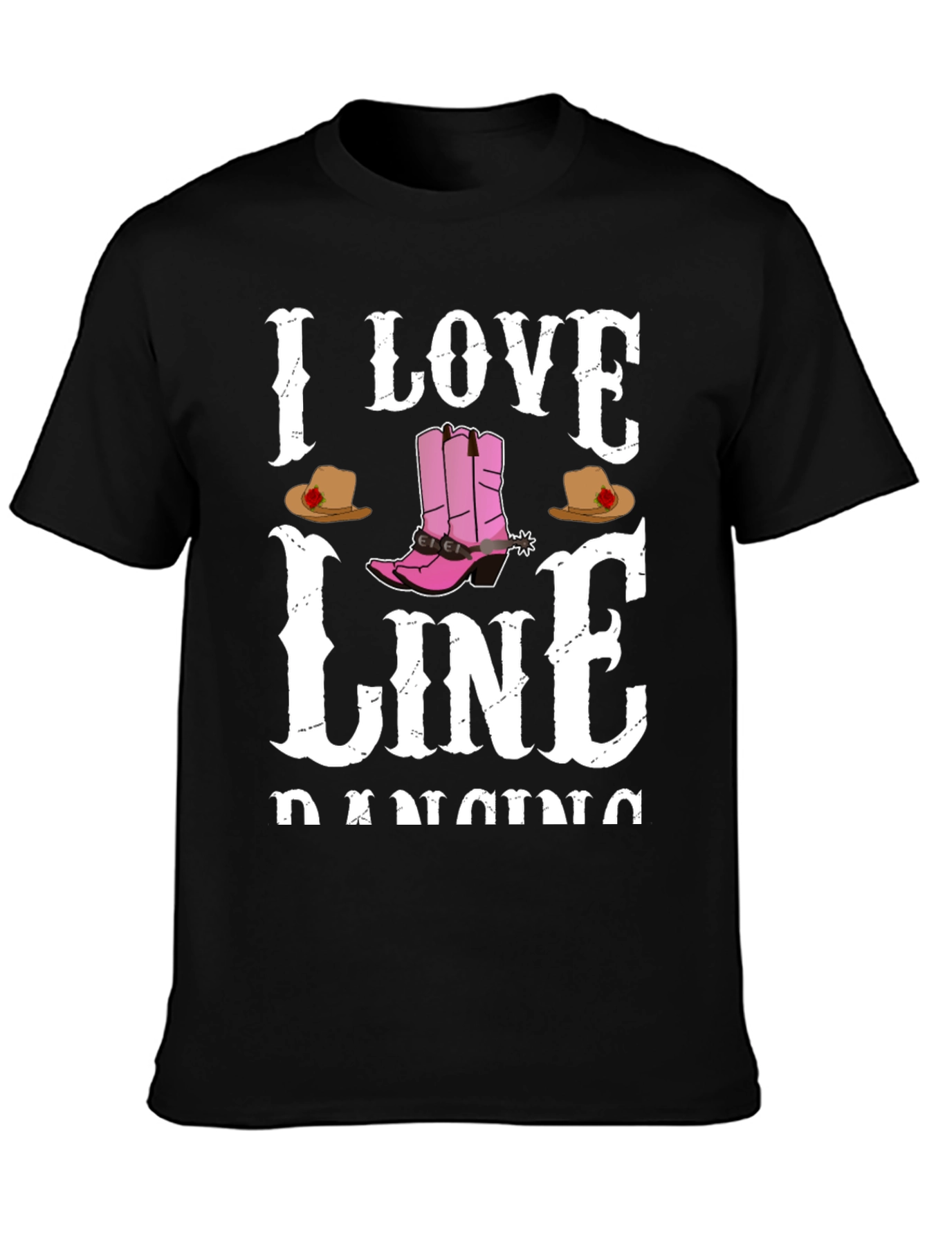 I Love Line Dancing Black T-Shirt