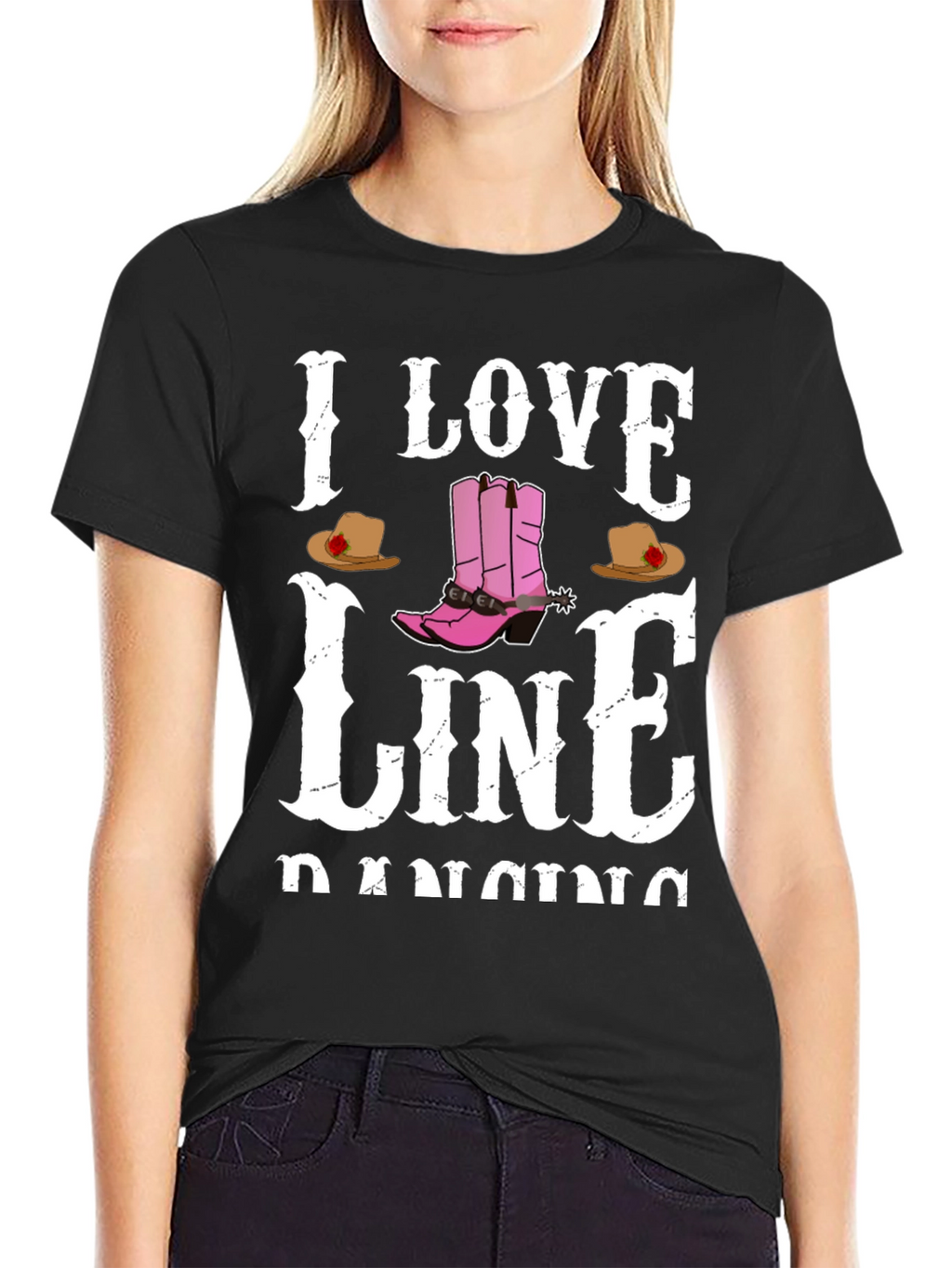 I Love Line Dancing Black T-Shirt