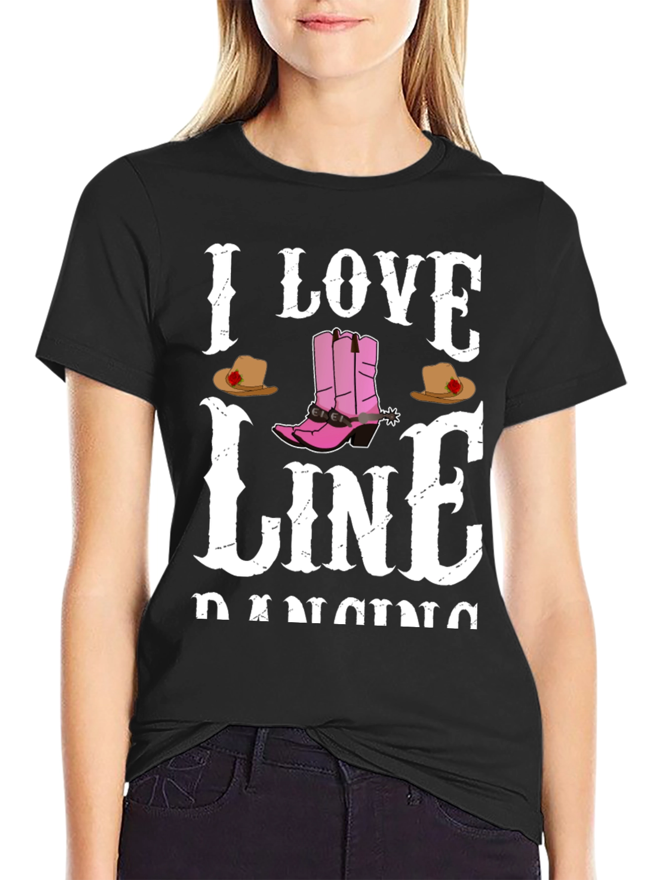 I Love Line Dancing Black T-Shirt