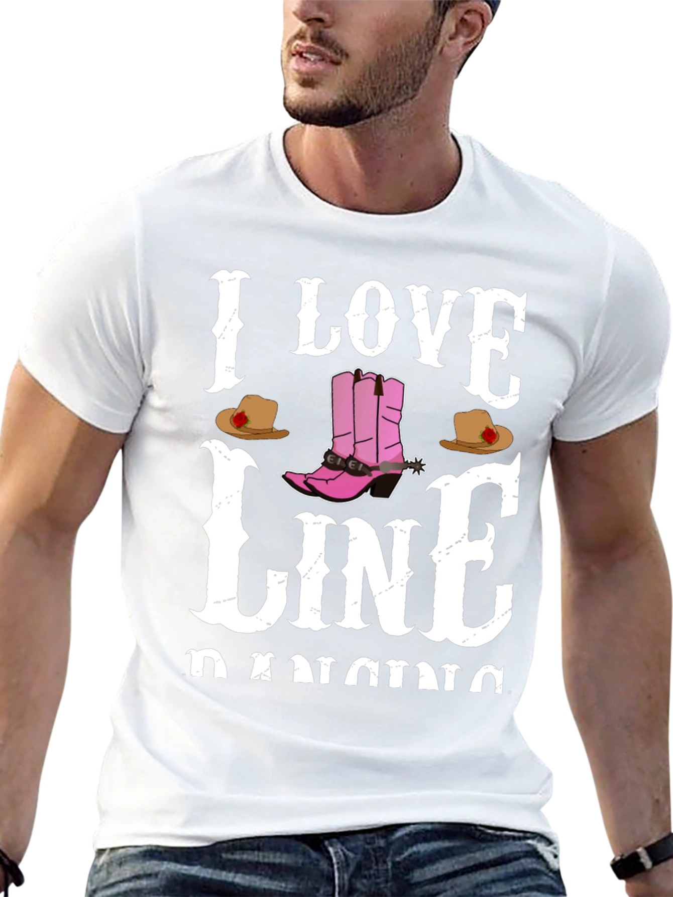 I Love Line Dancing Black T-Shirt