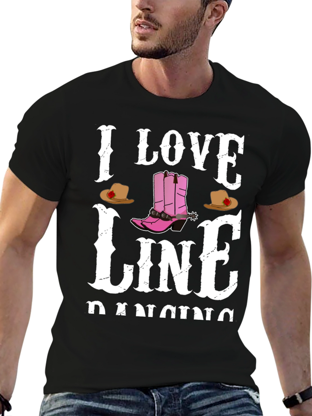I Love Line Dancing Black T-Shirt