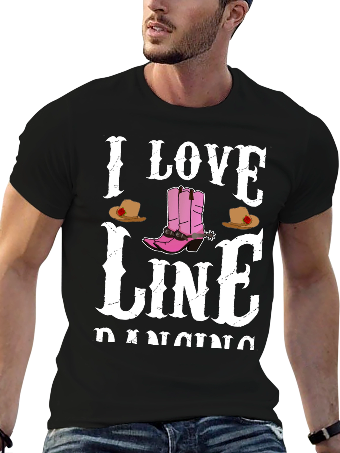 I Love Line Dancing Black T-Shirt