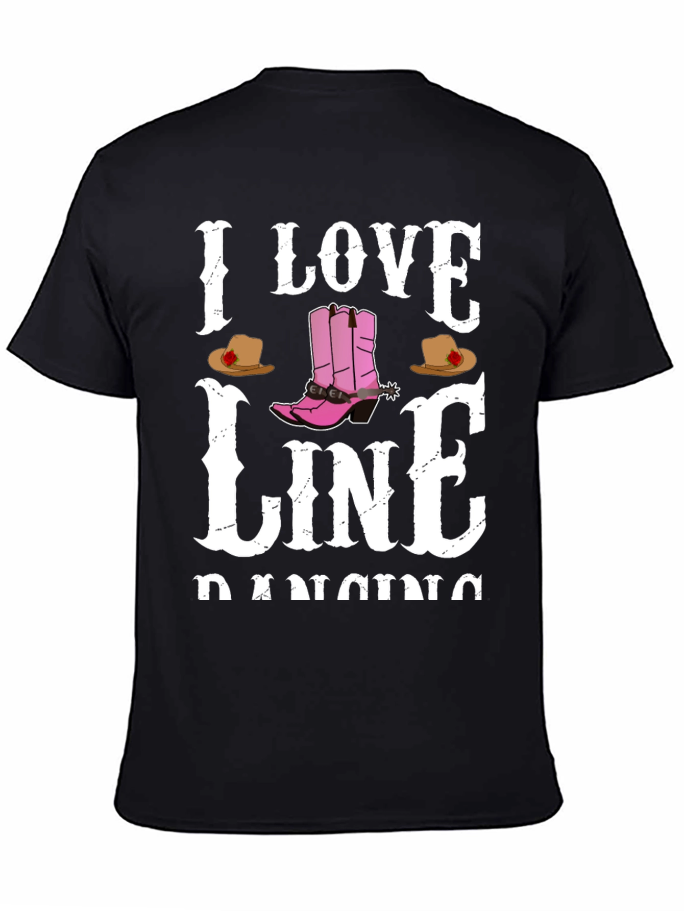 I Love Line Dancing Black T-Shirt