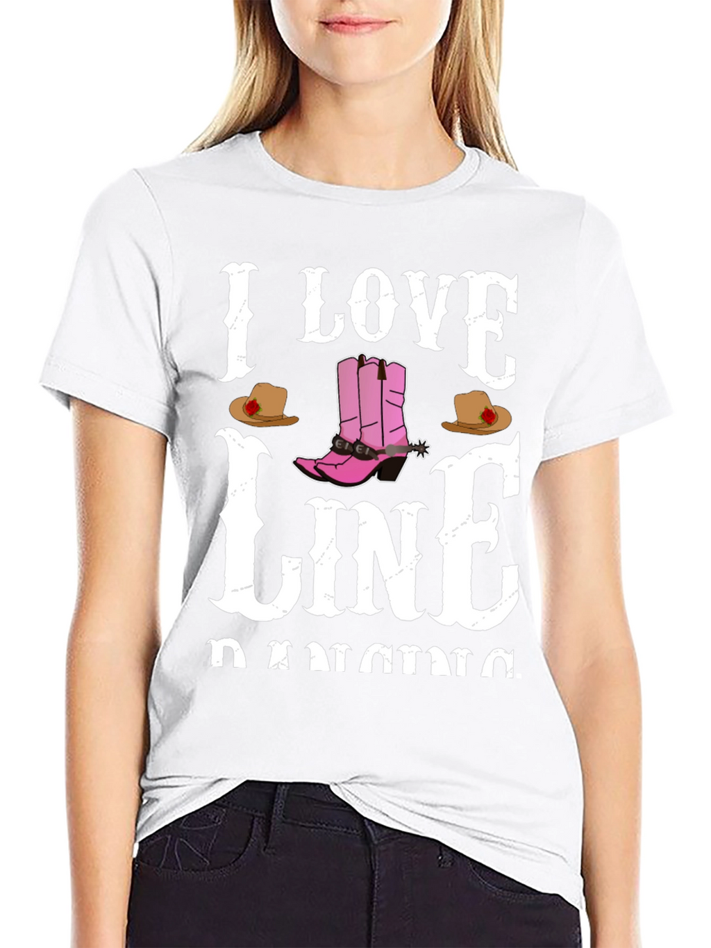 I Love Line Dancing Black T-Shirt