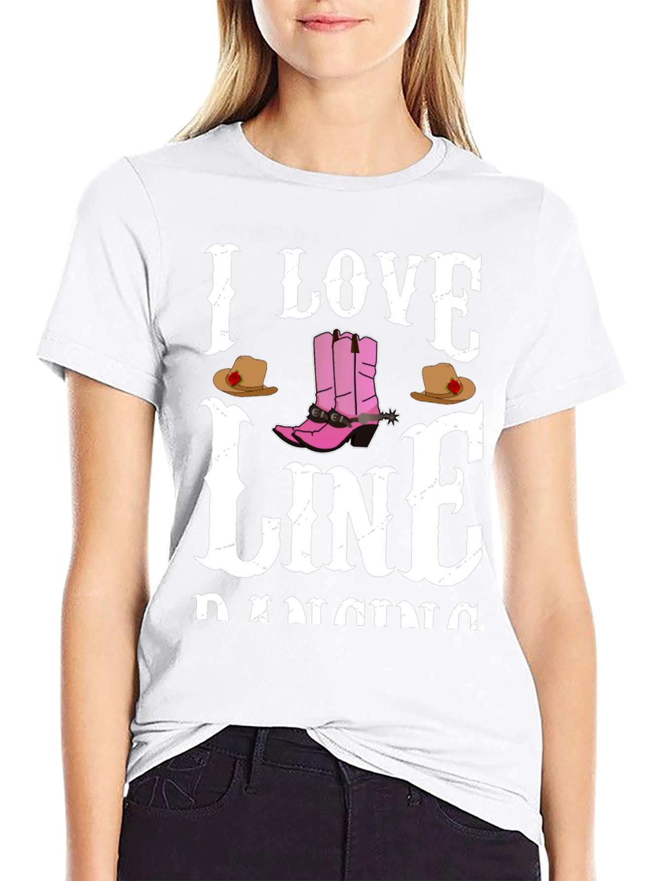 I Love Line Dancing Black T-Shirt