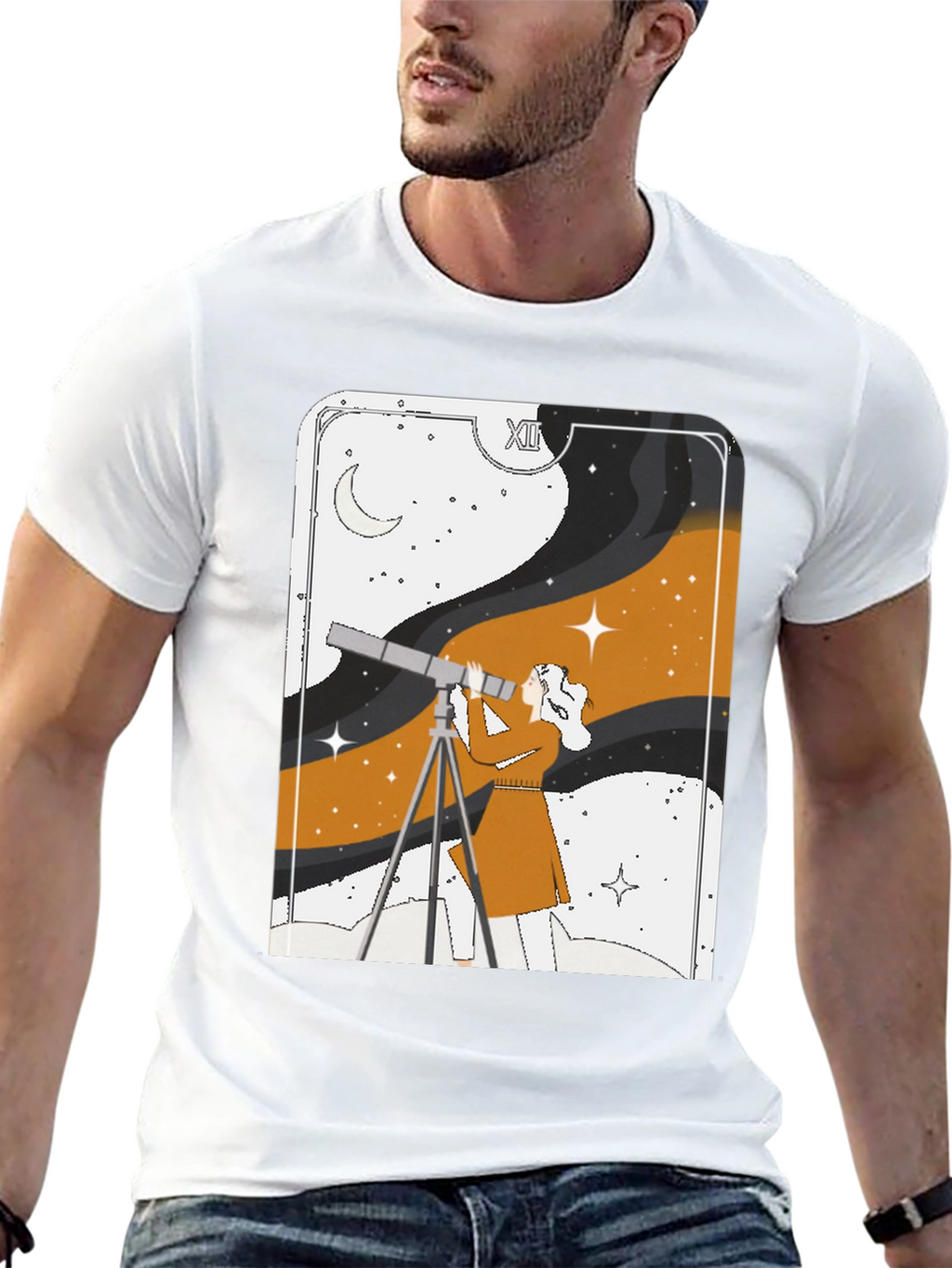 Cosmic Observer Graphic Tee - Stargazer Tarot Card Shirt