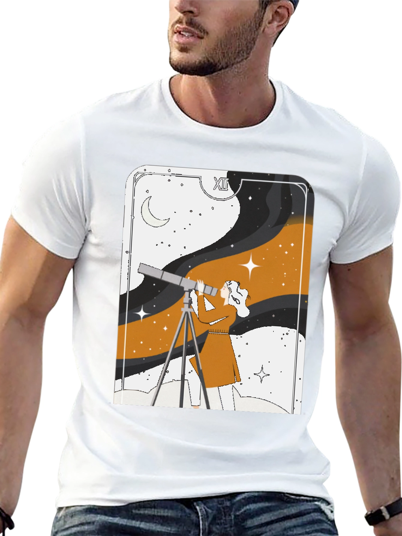 Cosmic Observer Graphic Tee - Stargazer Tarot Card Shirt