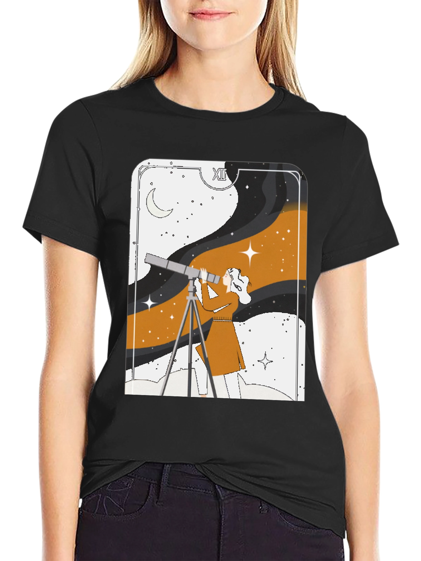 Cosmic Observer Graphic Tee - Stargazer Tarot Card Shirt