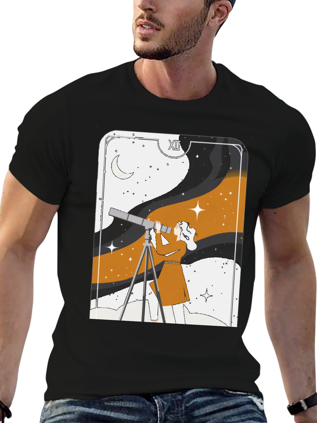 Cosmic Observer Graphic Tee - Stargazer Tarot Card Shirt