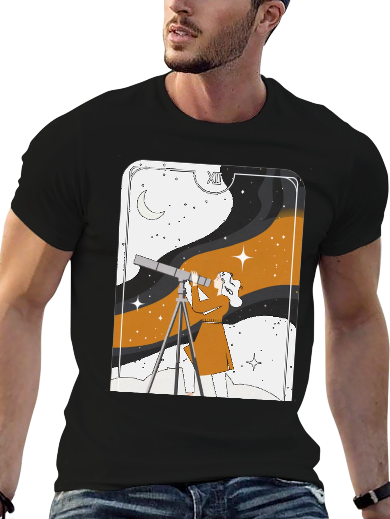 Cosmic Observer Graphic Tee - Stargazer Tarot Card Shirt