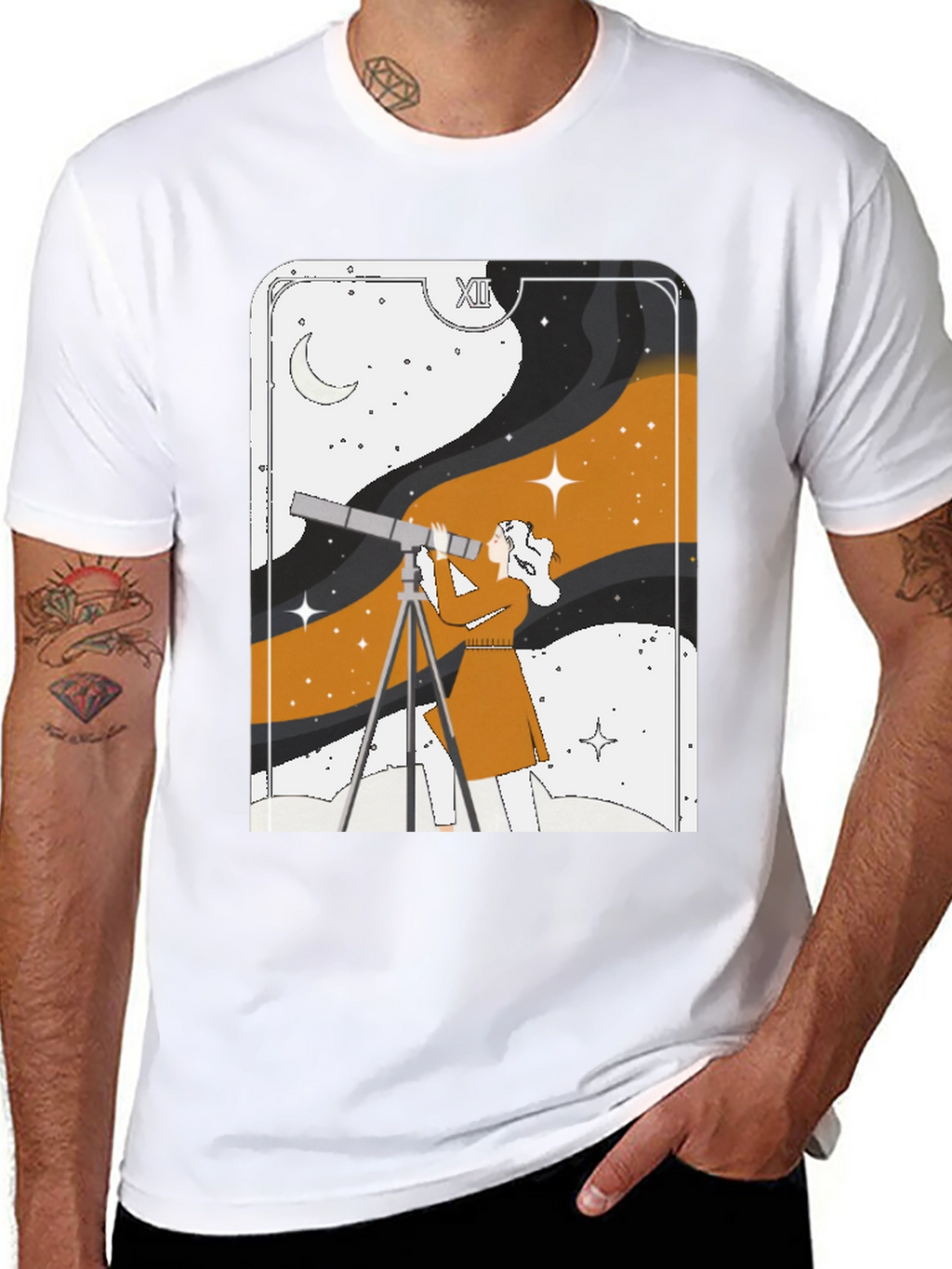 Cosmic Observer Graphic Tee - Stargazer Tarot Card Shirt
