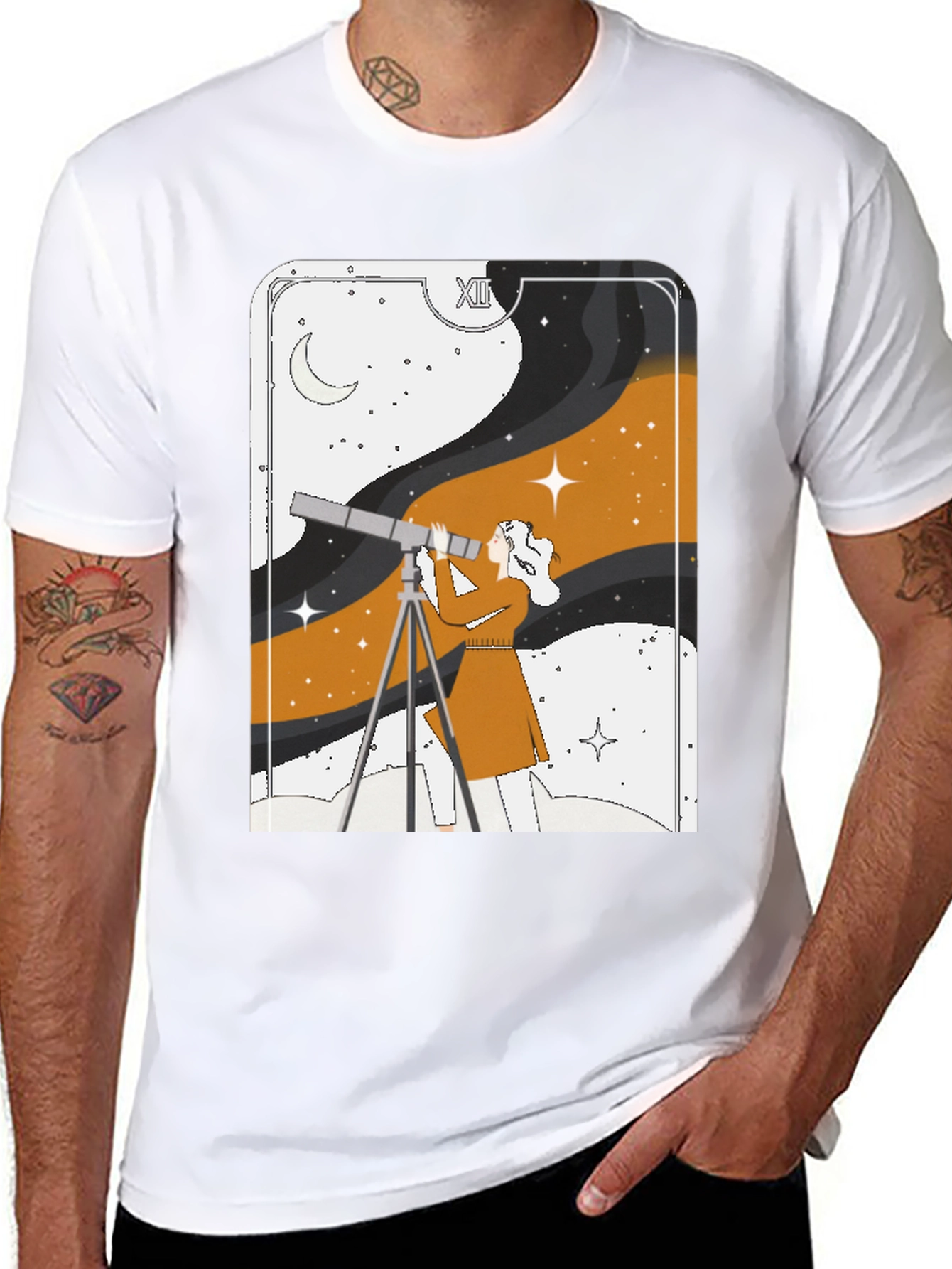 Cosmic Observer Graphic Tee - Stargazer Tarot Card Shirt