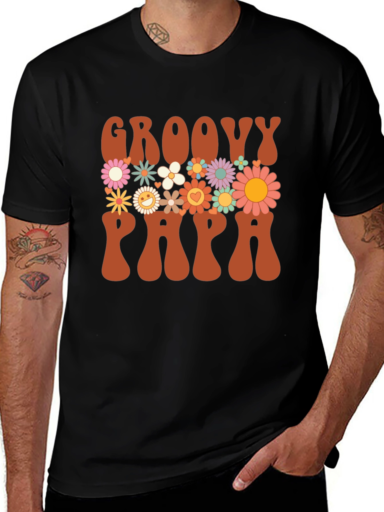 Groovy Papa Floral Graphic Tee - Retro Style Dad Shirt