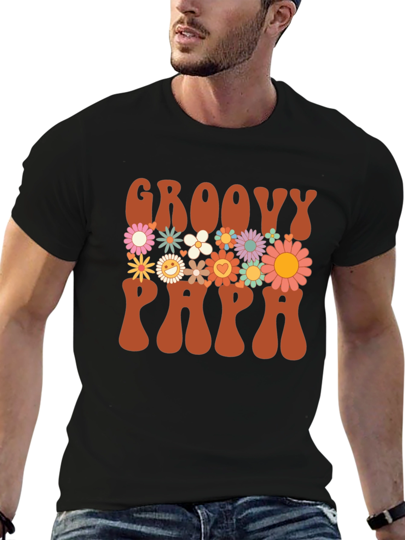 Groovy Papa Floral Graphic Tee - Retro Style Dad Shirt