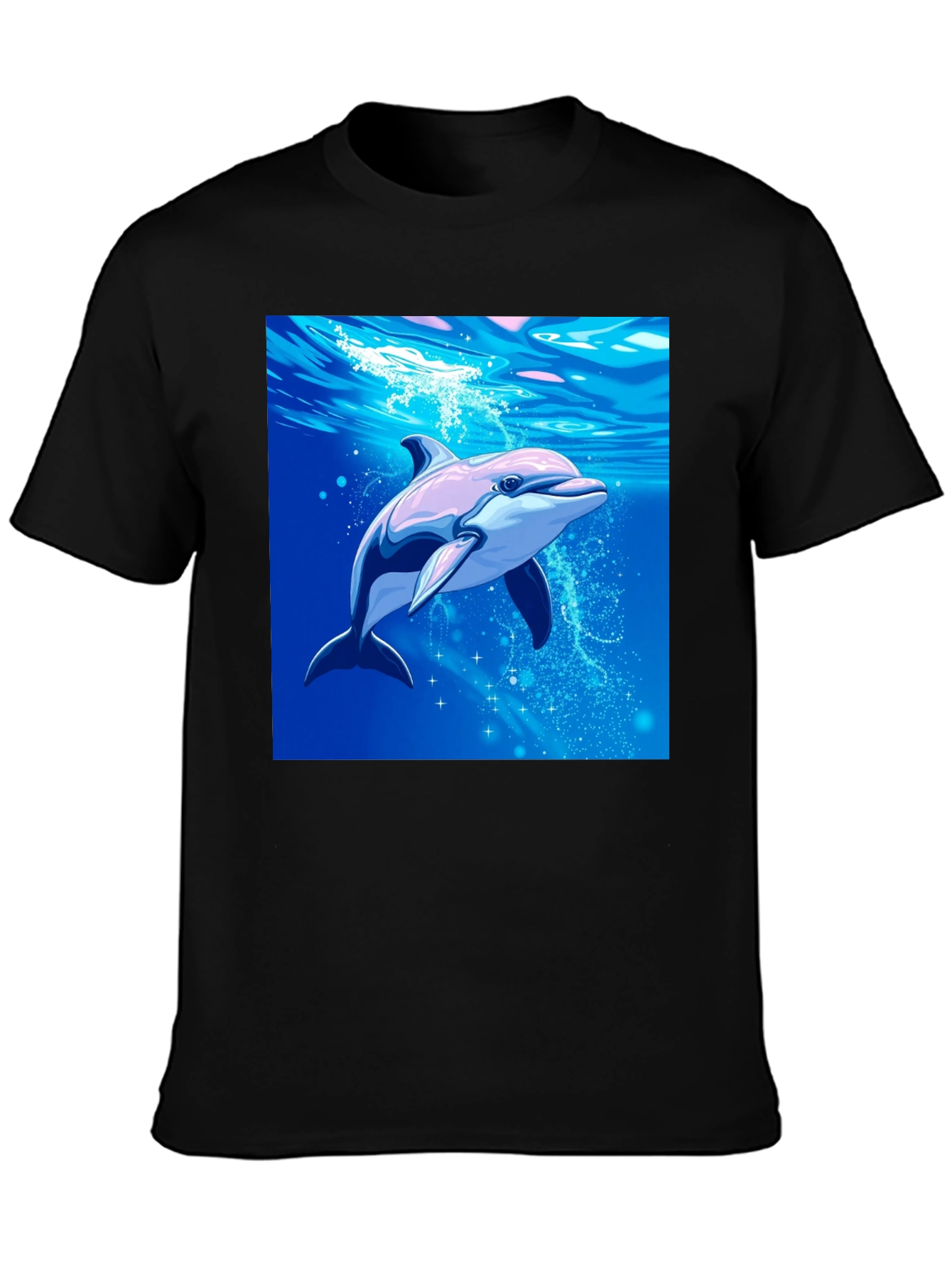 Dolphin Graphic Tee - Black Cotton Blend Casual Wear